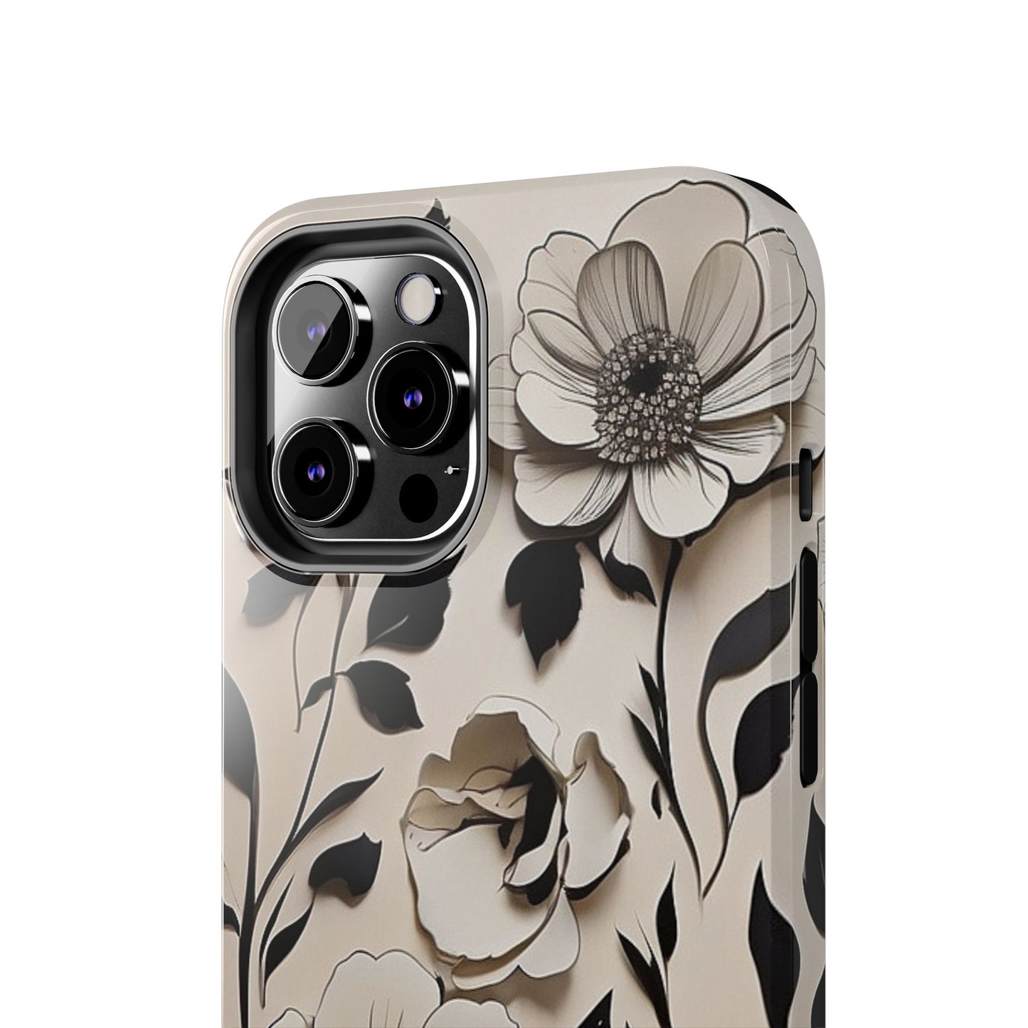 Black & White Floral iPhone Case 🖤 | Elegant Minimalist Design, Shockproof Protection for iPhone 16 to 12 Pro Max 📱