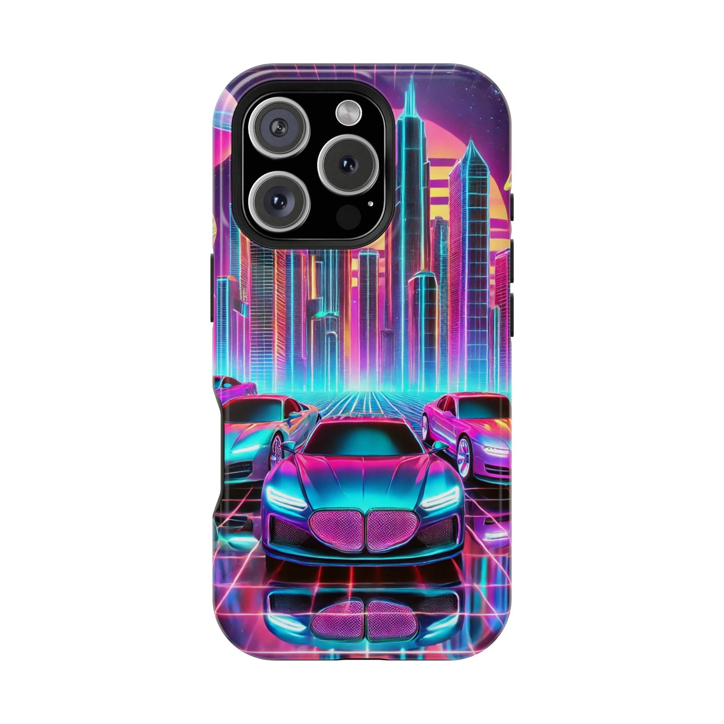 📱 Retro Futuristic Car & City Phone Case – MagSafe® Compatible 🚗🌆