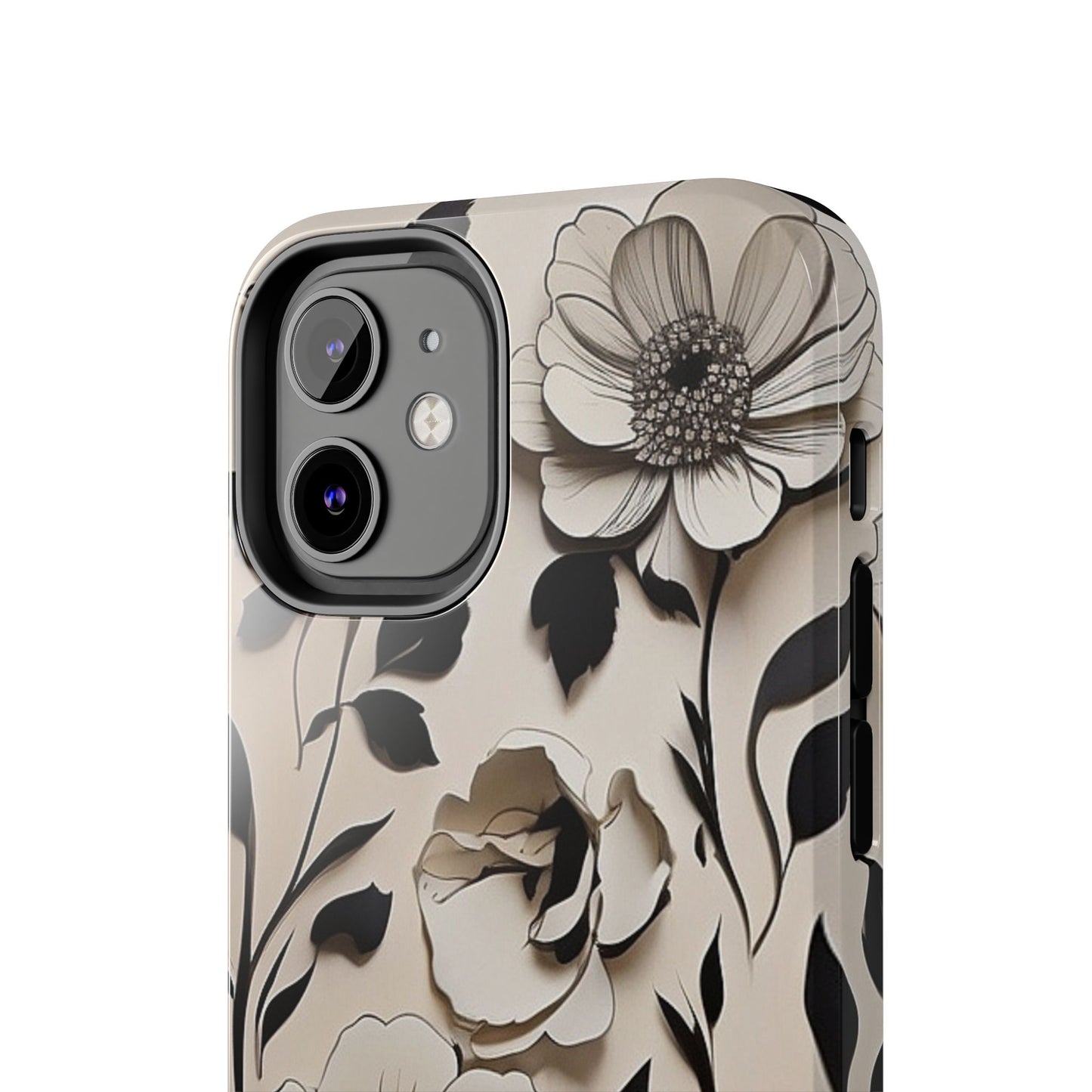 Black & White Floral iPhone Case 🖤 | Elegant Minimalist Design, Shockproof Protection for iPhone 16 to 12 Pro Max 📱