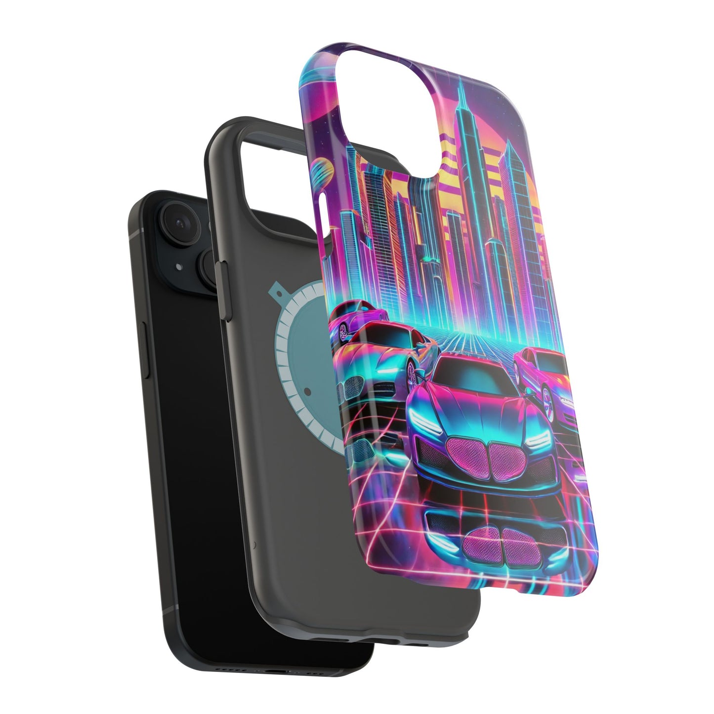 📱 Retro Futuristic Car & City Phone Case – MagSafe® Compatible 🚗🌆