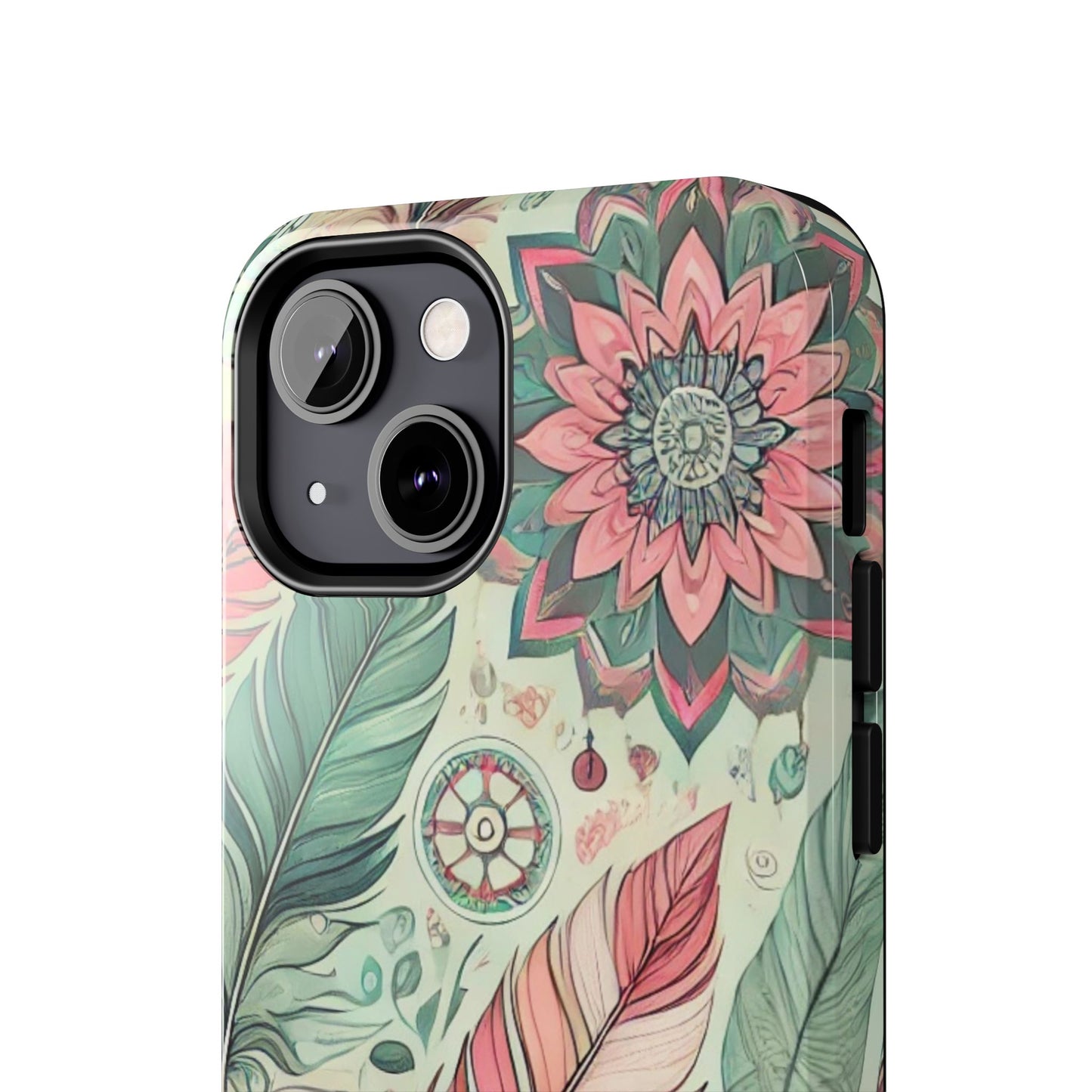 Boho Feather iPhone Case 🌿 | Mandala Pastel Design, Shockproof Protection for iPhone 16 to 12 Pro Max 📱