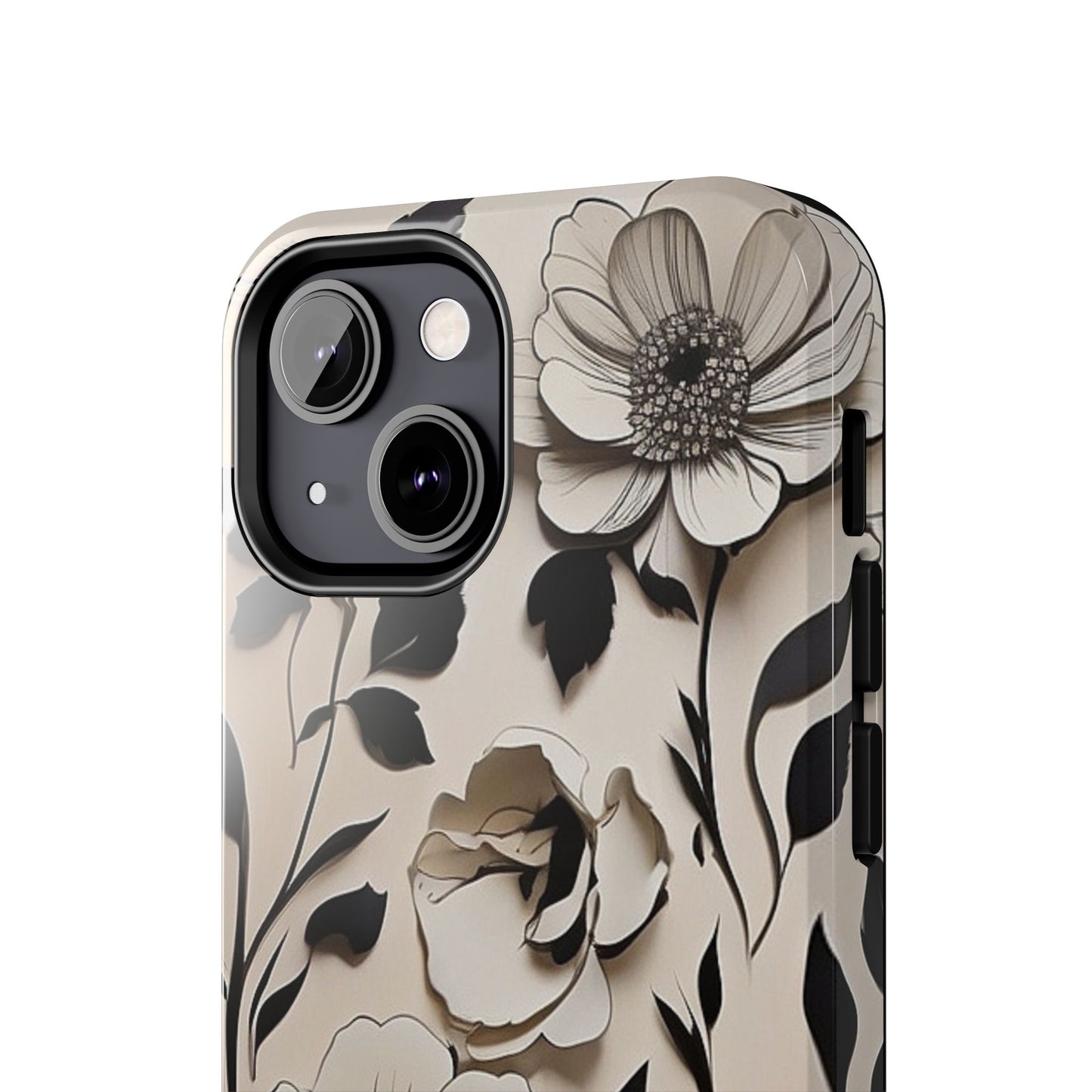 Black & White Floral iPhone Case 🖤 | Elegant Minimalist Design, Shockproof Protection for iPhone 16 to 12 Pro Max 📱