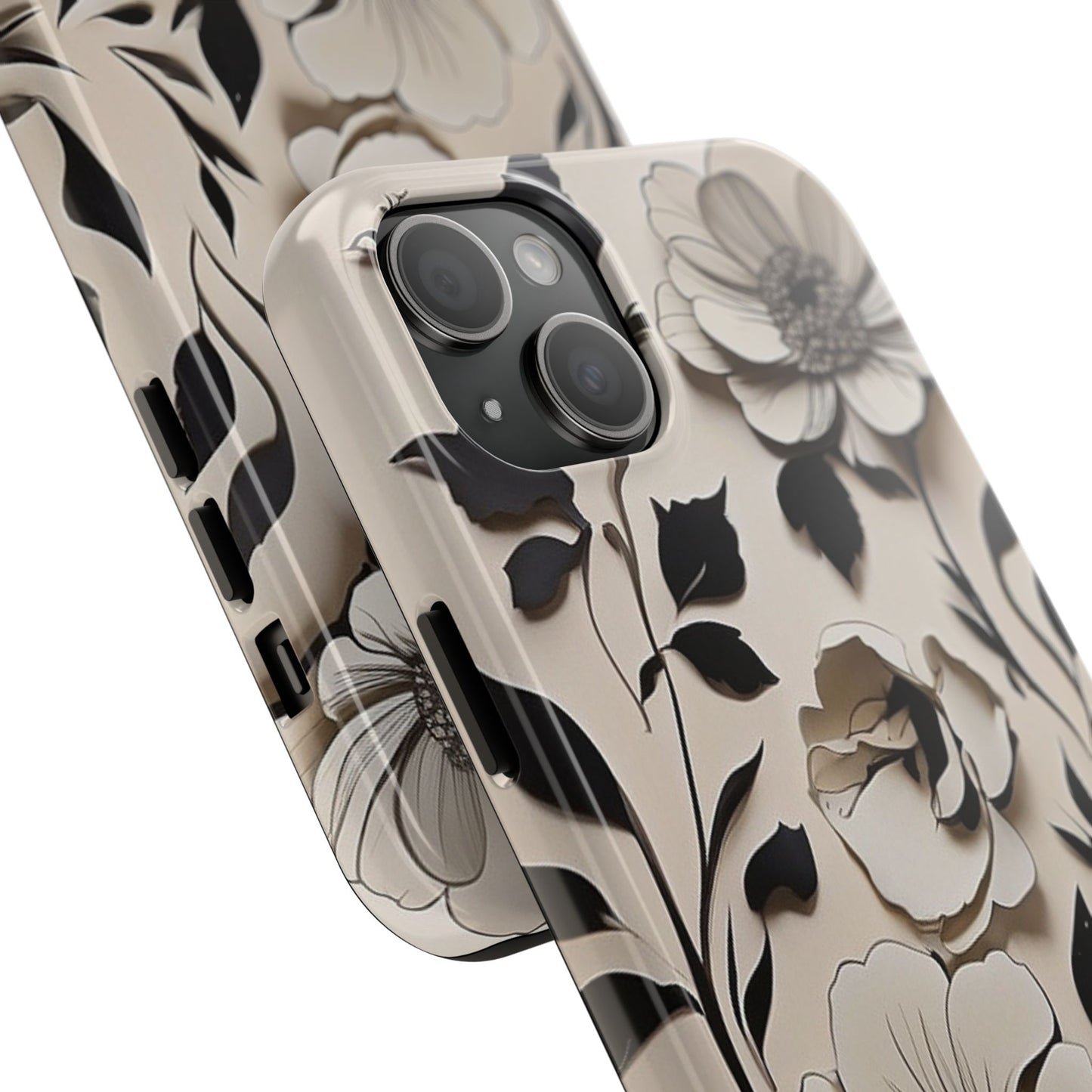 Black & White Floral iPhone Case 🖤 | Elegant Minimalist Design, Shockproof Protection for iPhone 16 to 12 Pro Max 📱