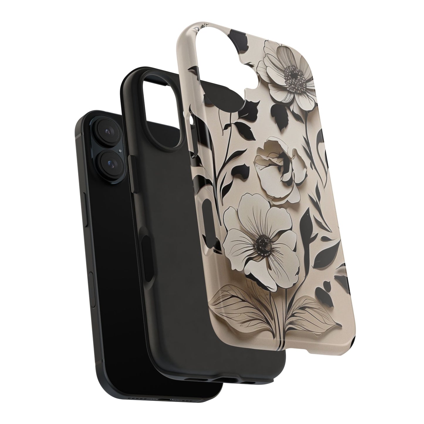 Black & White Floral iPhone Case 🖤 | Elegant Minimalist Design, Shockproof Protection for iPhone 16 to 12 Pro Max 📱