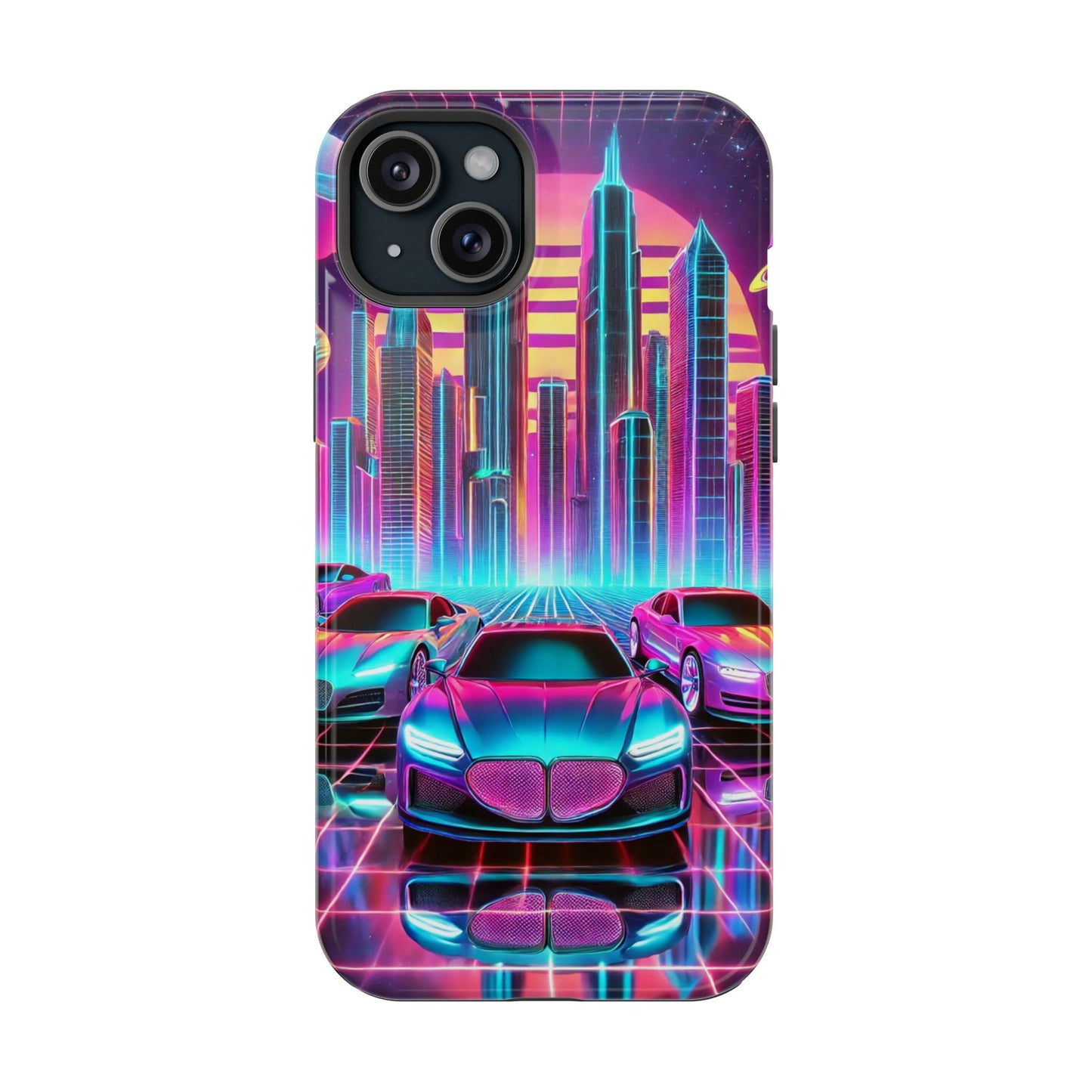 📱 Retro Futuristic Car & City Phone Case – MagSafe® Compatible 🚗🌆