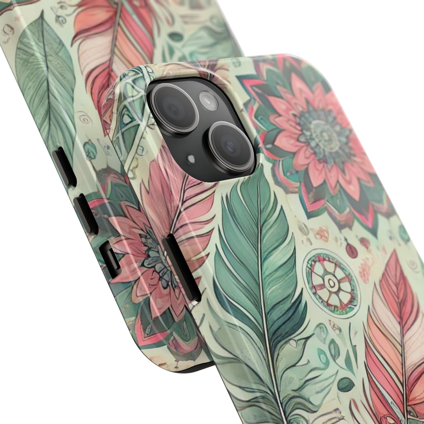 Boho Feather iPhone Case 🌿 | Mandala Pastel Design, Shockproof Protection for iPhone 16 to 12 Pro Max 📱