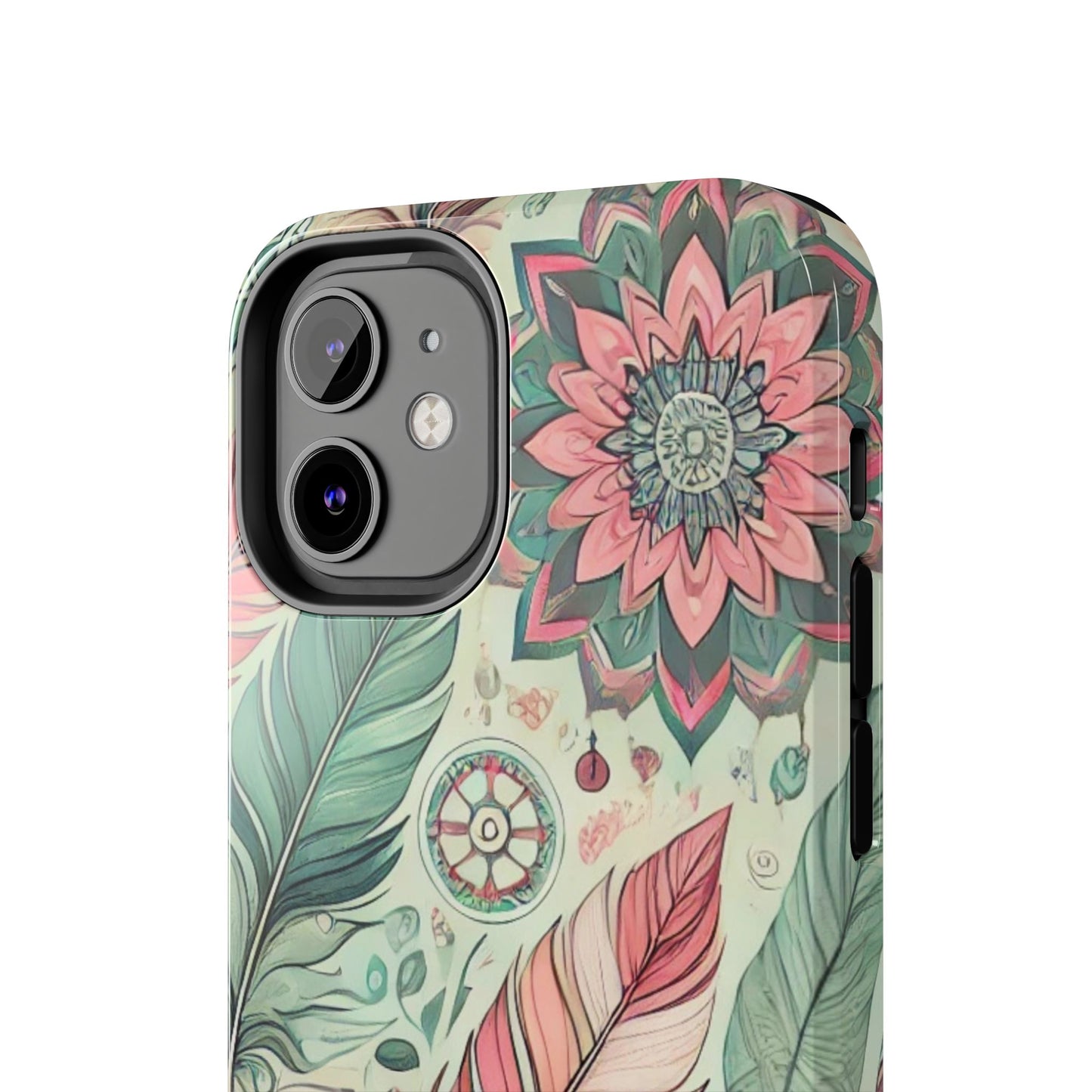 Boho Feather iPhone Case 🌿 | Mandala Pastel Design, Shockproof Protection for iPhone 16 to 12 Pro Max 📱