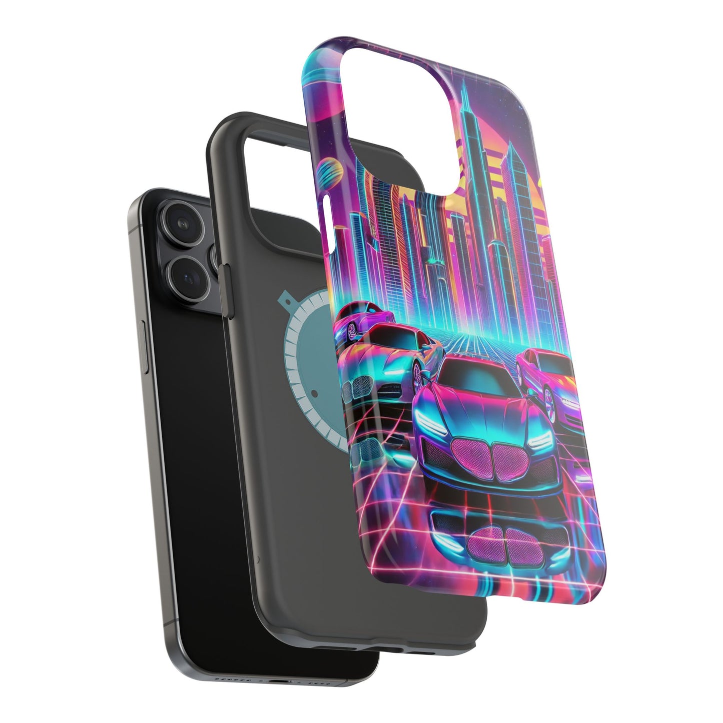 📱 Retro Futuristic Car & City Phone Case – MagSafe® Compatible 🚗🌆