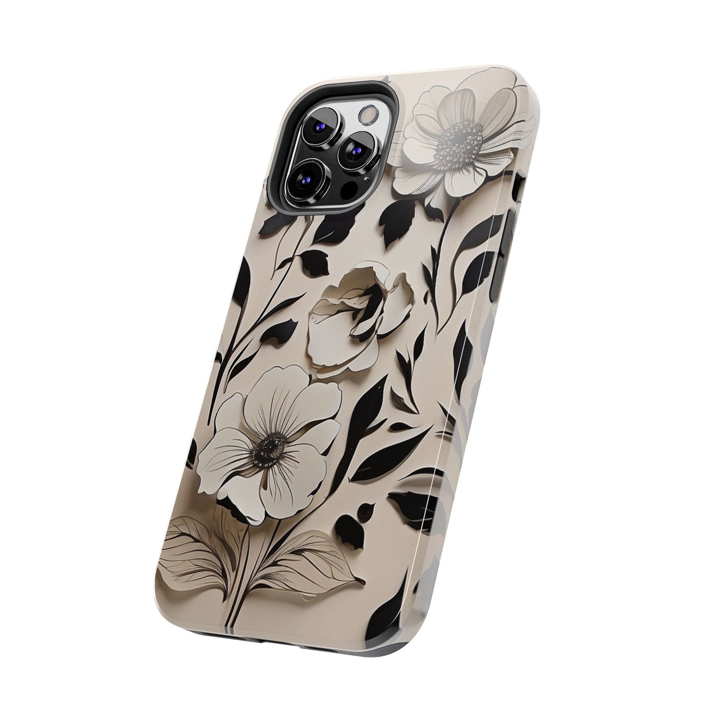 Black & White Floral iPhone Case 🖤 | Elegant Minimalist Design, Shockproof Protection for iPhone 16 to 12 Pro Max 📱