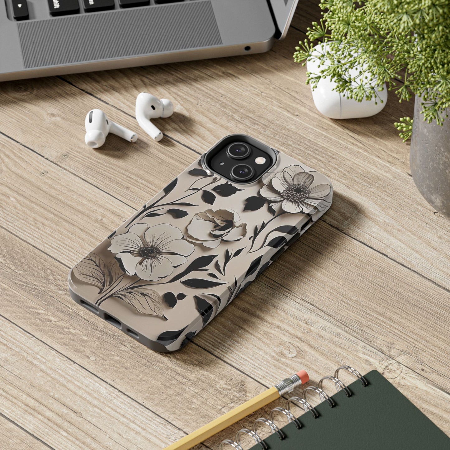 Black & White Floral iPhone Case 🖤 | Elegant Minimalist Design, Shockproof Protection for iPhone 16 to 12 Pro Max 📱