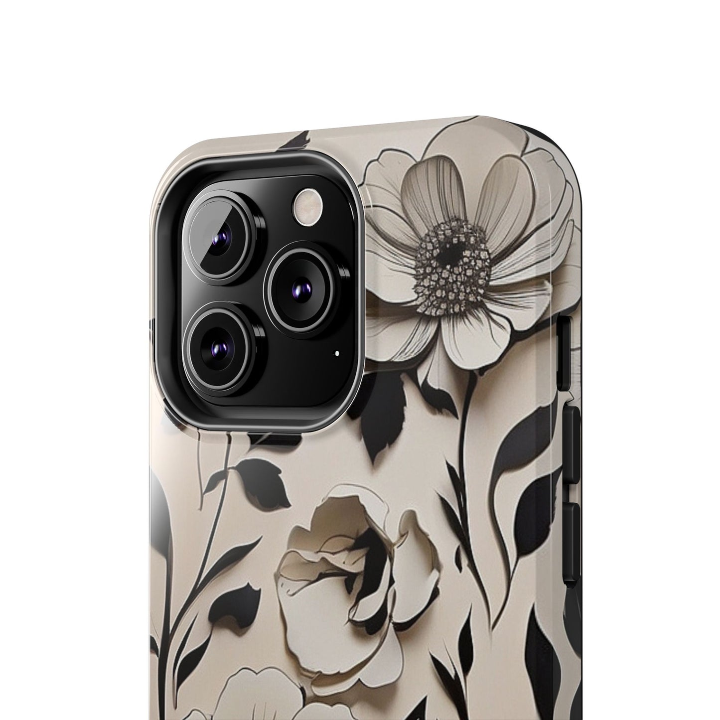 Black & White Floral iPhone Case 🖤 | Elegant Minimalist Design, Shockproof Protection for iPhone 16 to 12 Pro Max 📱