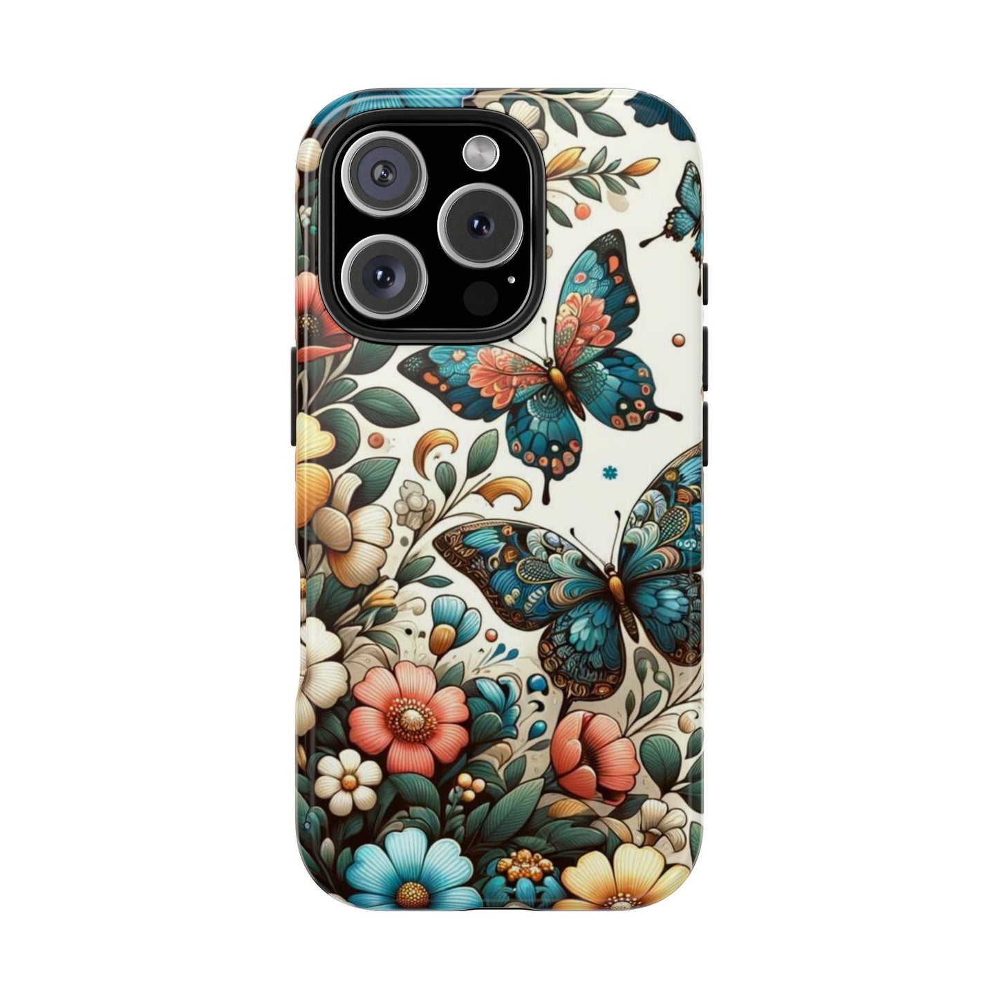 Butterfly & Floral iPhone Case 🦋 | Elegant Nature Design, Shockproof Protection for iPhone 16 to 12 Pro Max 📱