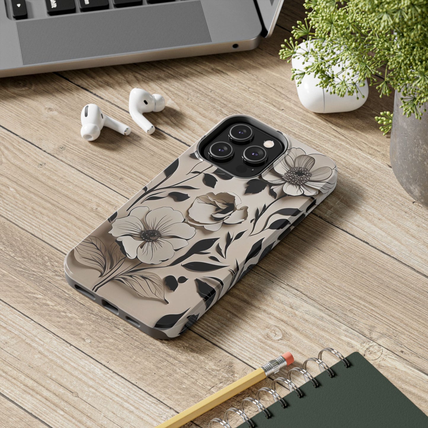 Black & White Floral iPhone Case 🖤 | Elegant Minimalist Design, Shockproof Protection for iPhone 16 to 12 Pro Max 📱