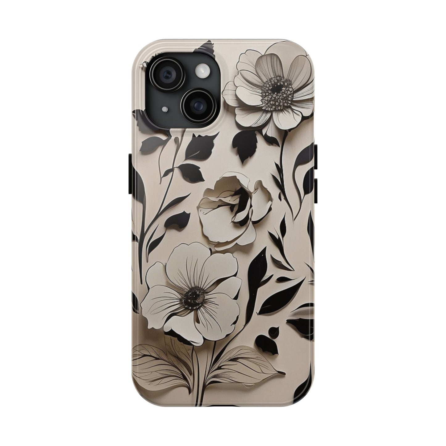 Black & White Floral iPhone Case 🖤 | Elegant Minimalist Design, Shockproof Protection for iPhone 16 to 12 Pro Max 📱