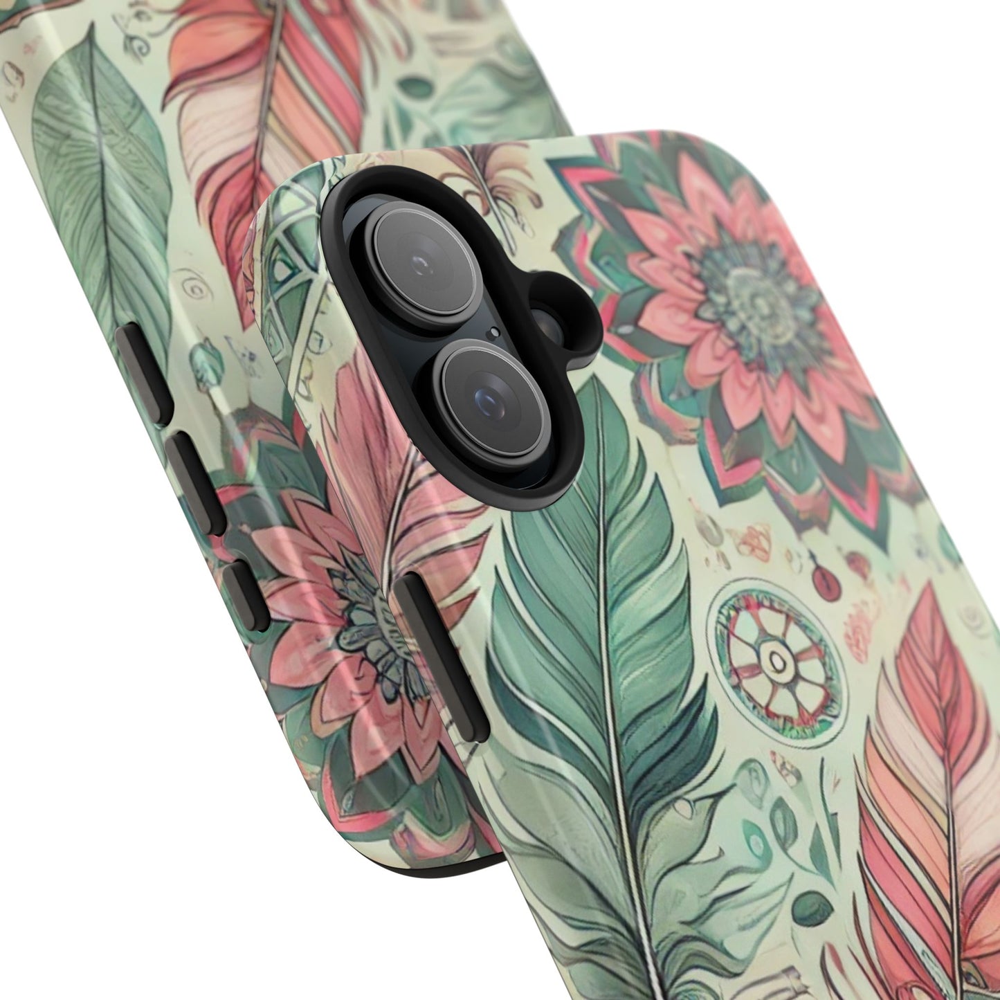 Boho Feather iPhone Case 🌿 | Mandala Pastel Design, Shockproof Protection for iPhone 16 to 12 Pro Max 📱