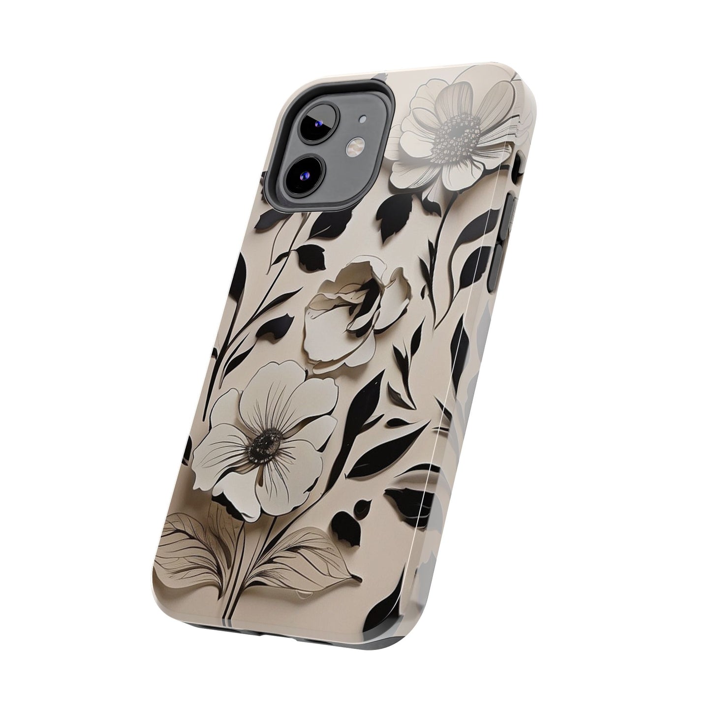 Black & White Floral iPhone Case 🖤 | Elegant Minimalist Design, Shockproof Protection for iPhone 16 to 12 Pro Max 📱