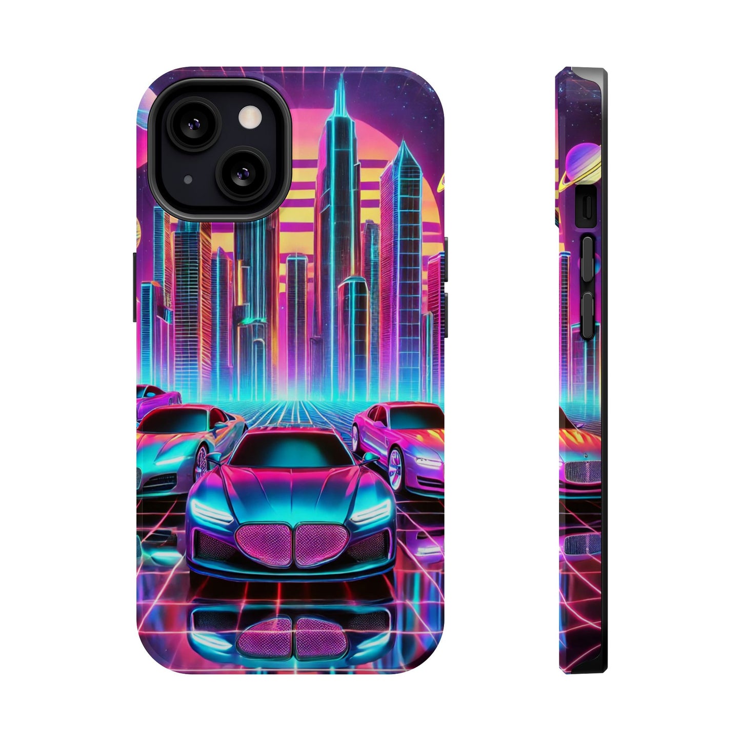 📱 Retro Futuristic Car & City Phone Case – MagSafe® Compatible 🚗🌆