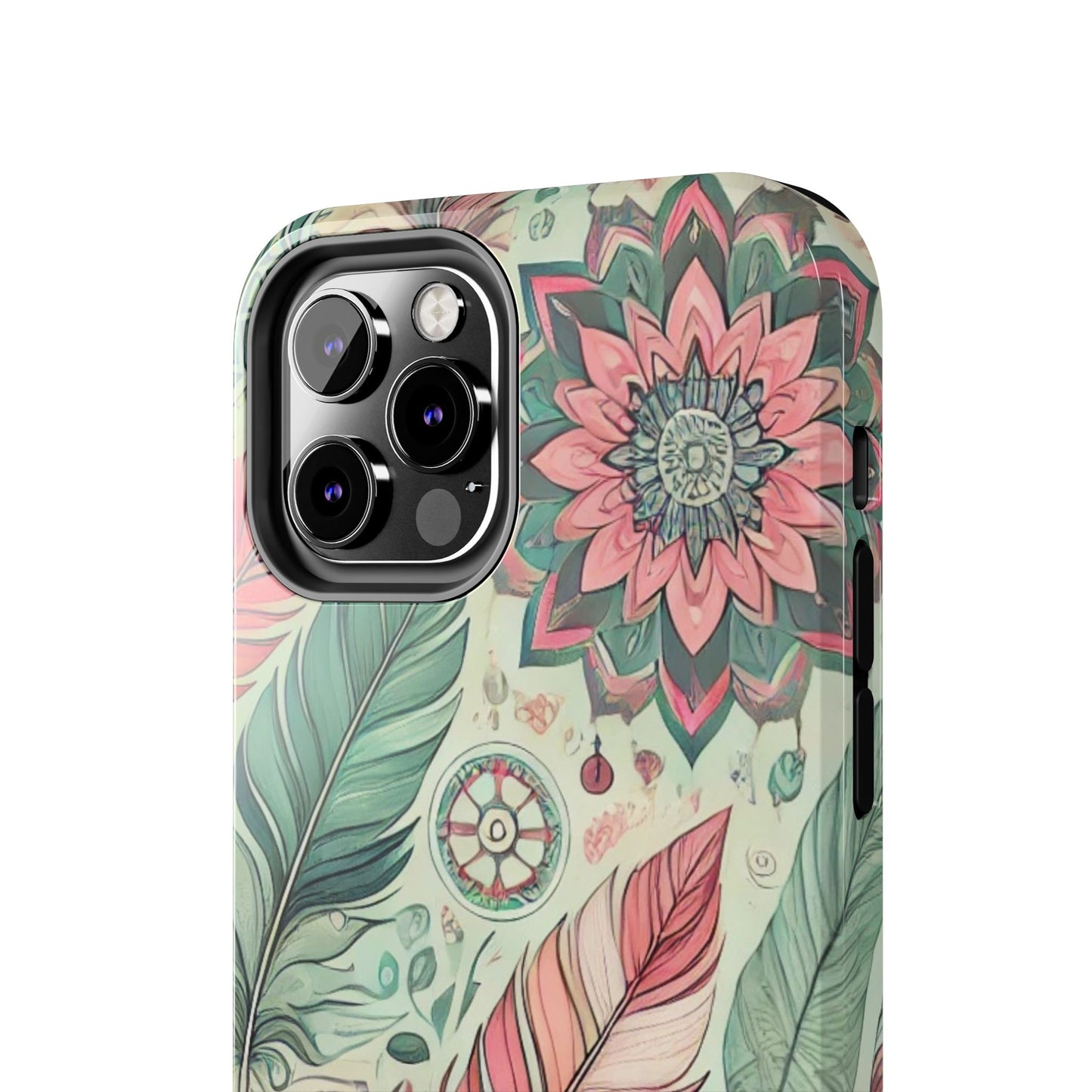 Boho Feather iPhone Case 🌿 | Mandala Pastel Design, Shockproof Protection for iPhone 16 to 12 Pro Max 📱