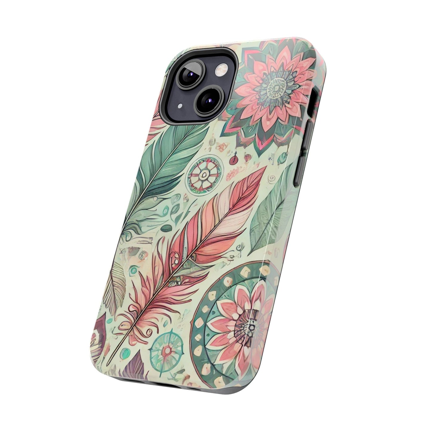 Boho Feather iPhone Case 🌿 | Mandala Pastel Design, Shockproof Protection for iPhone 16 to 12 Pro Max 📱