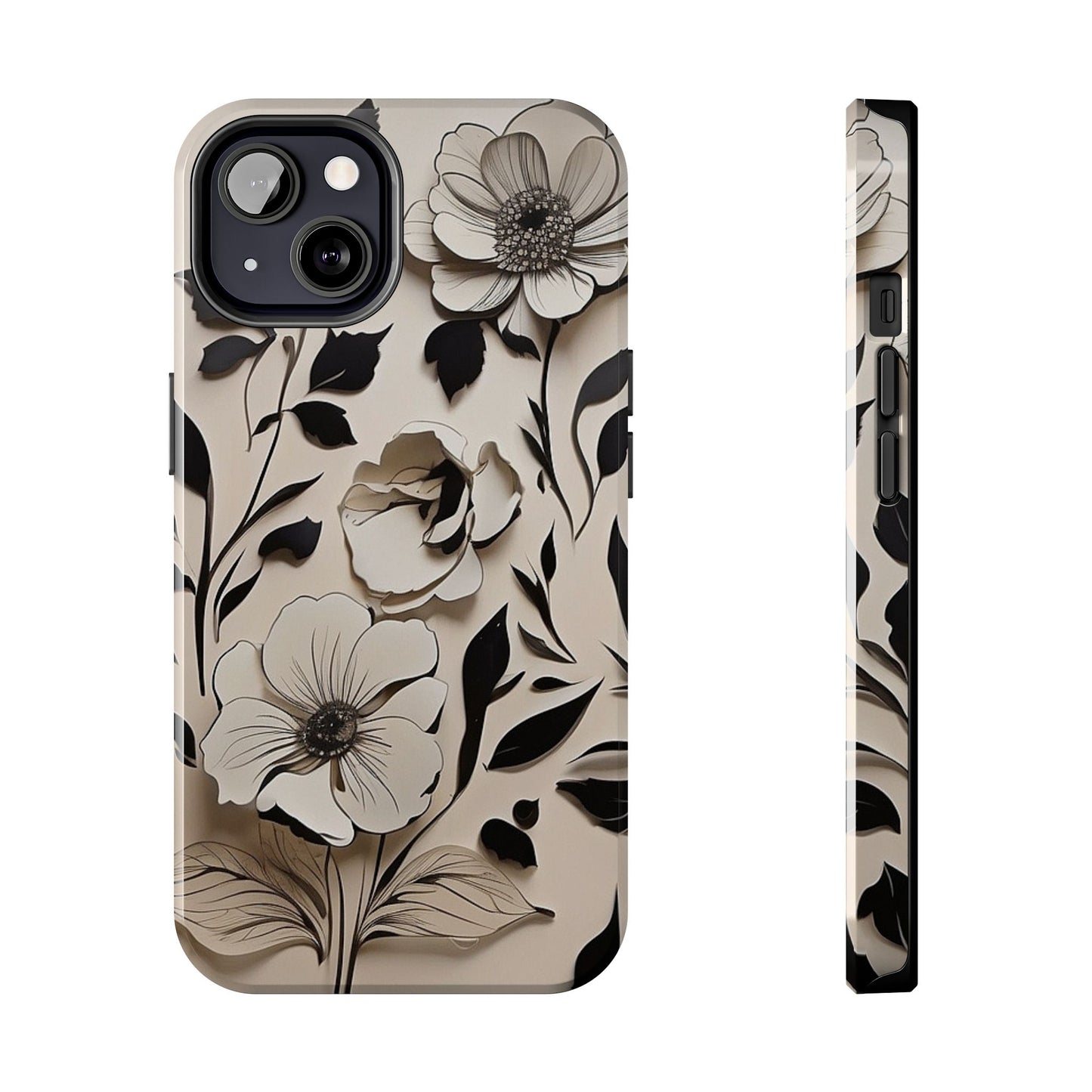 Black & White Floral iPhone Case 🖤 | Elegant Minimalist Design, Shockproof Protection for iPhone 16 to 12 Pro Max 📱