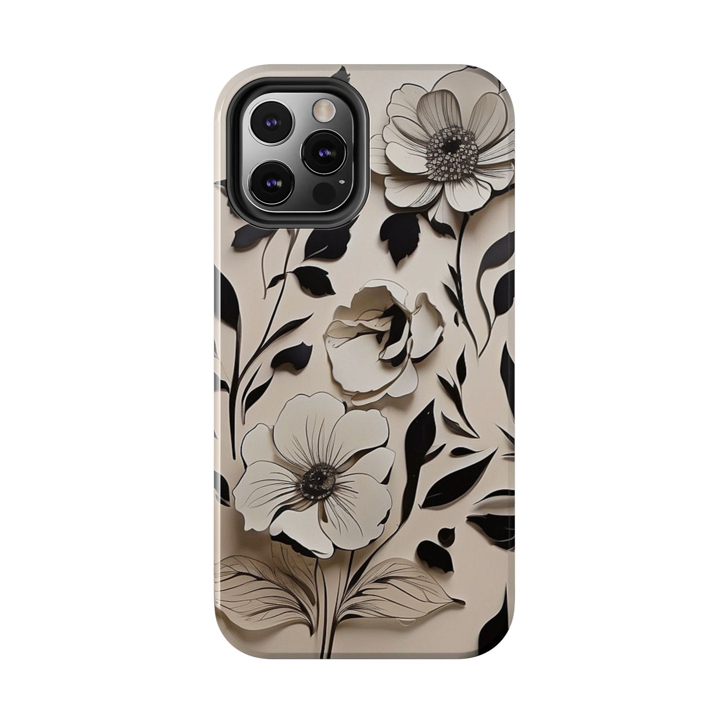 Black & White Floral iPhone Case 🖤 | Elegant Minimalist Design, Shockproof Protection for iPhone 16 to 12 Pro Max 📱