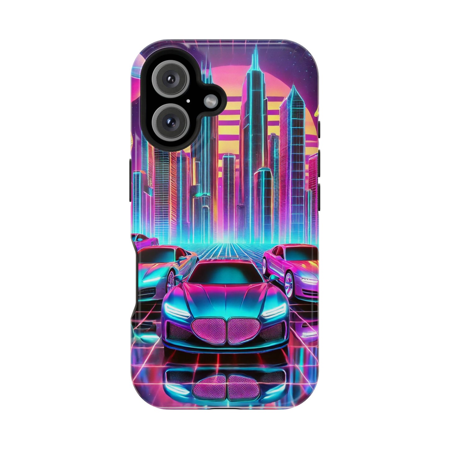 📱 Retro Futuristic Car & City Phone Case – MagSafe® Compatible 🚗🌆