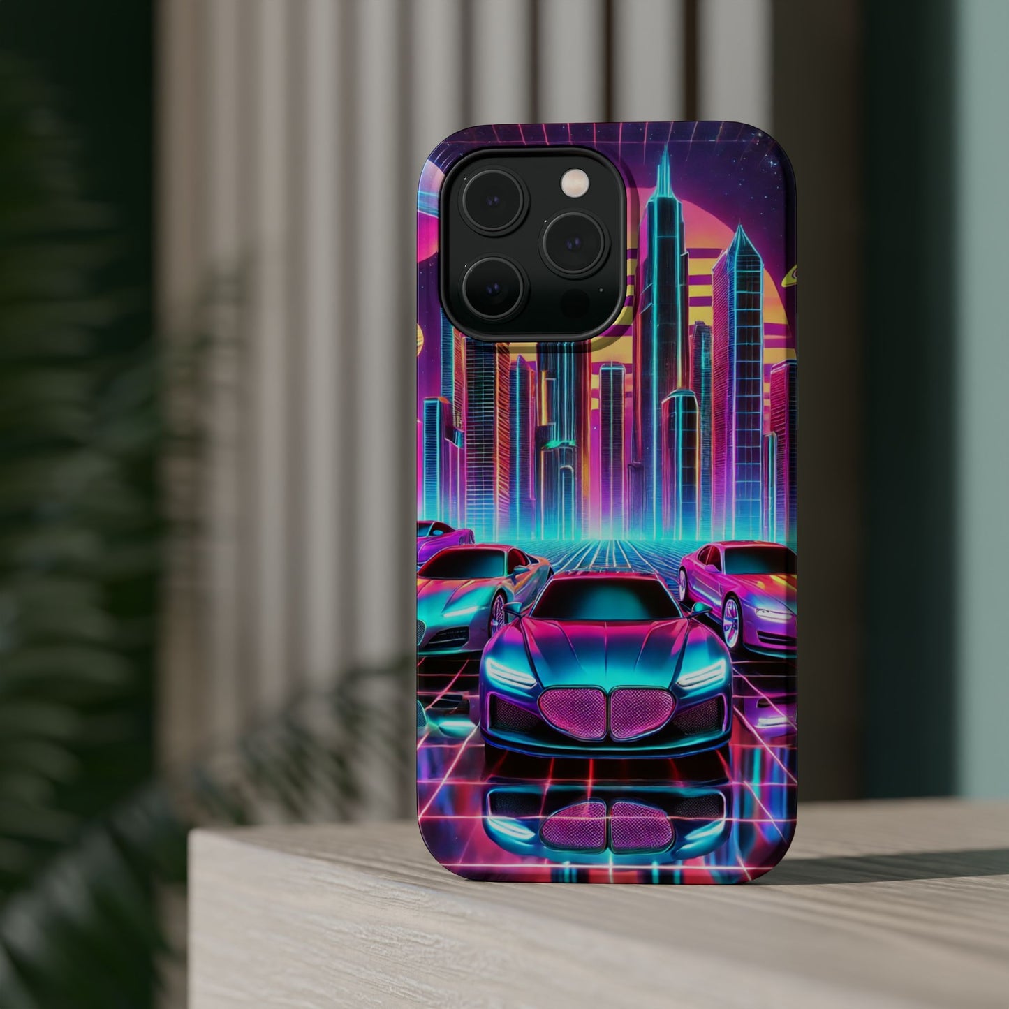 📱 Retro Futuristic Car & City Phone Case – MagSafe® Compatible 🚗🌆