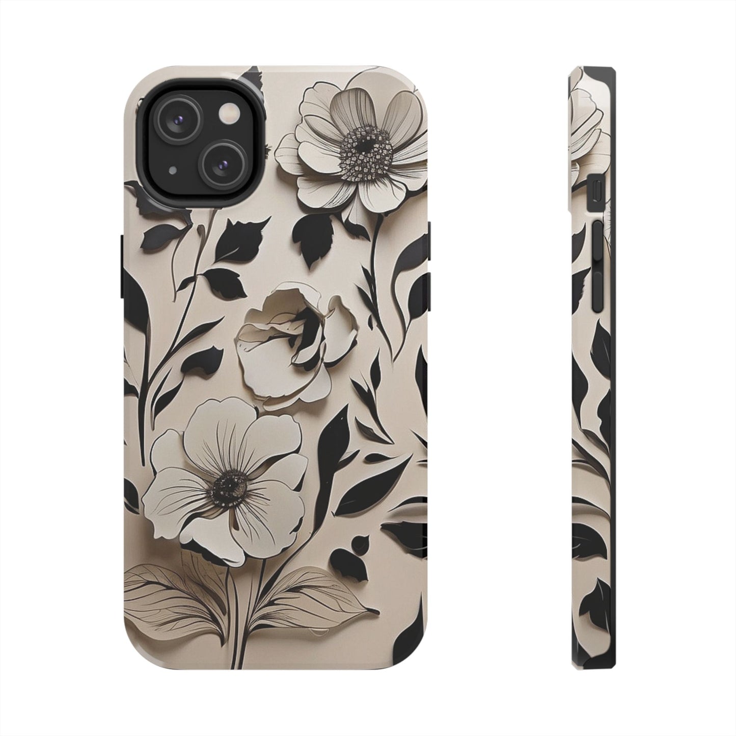 Black & White Floral iPhone Case 🖤 | Elegant Minimalist Design, Shockproof Protection for iPhone 16 to 12 Pro Max 📱