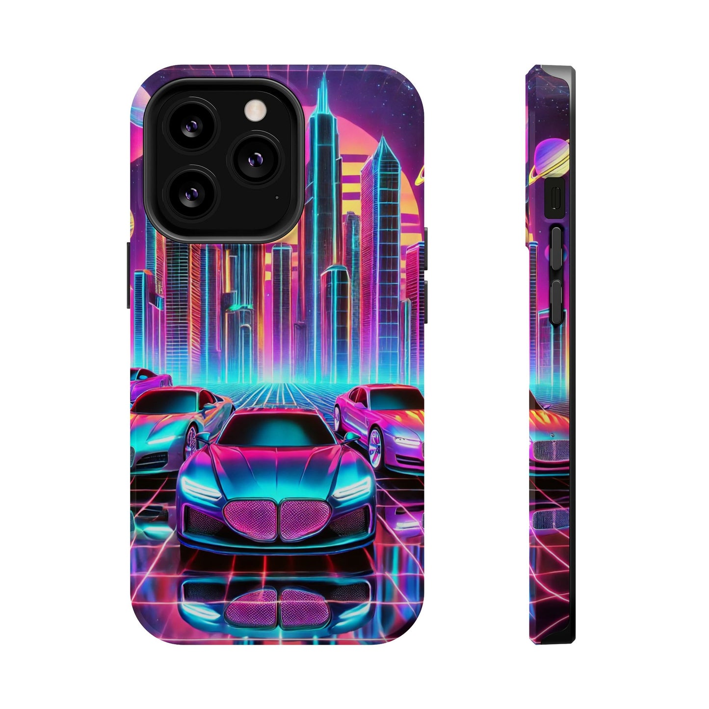 📱 Retro Futuristic Car & City Phone Case – MagSafe® Compatible 🚗🌆