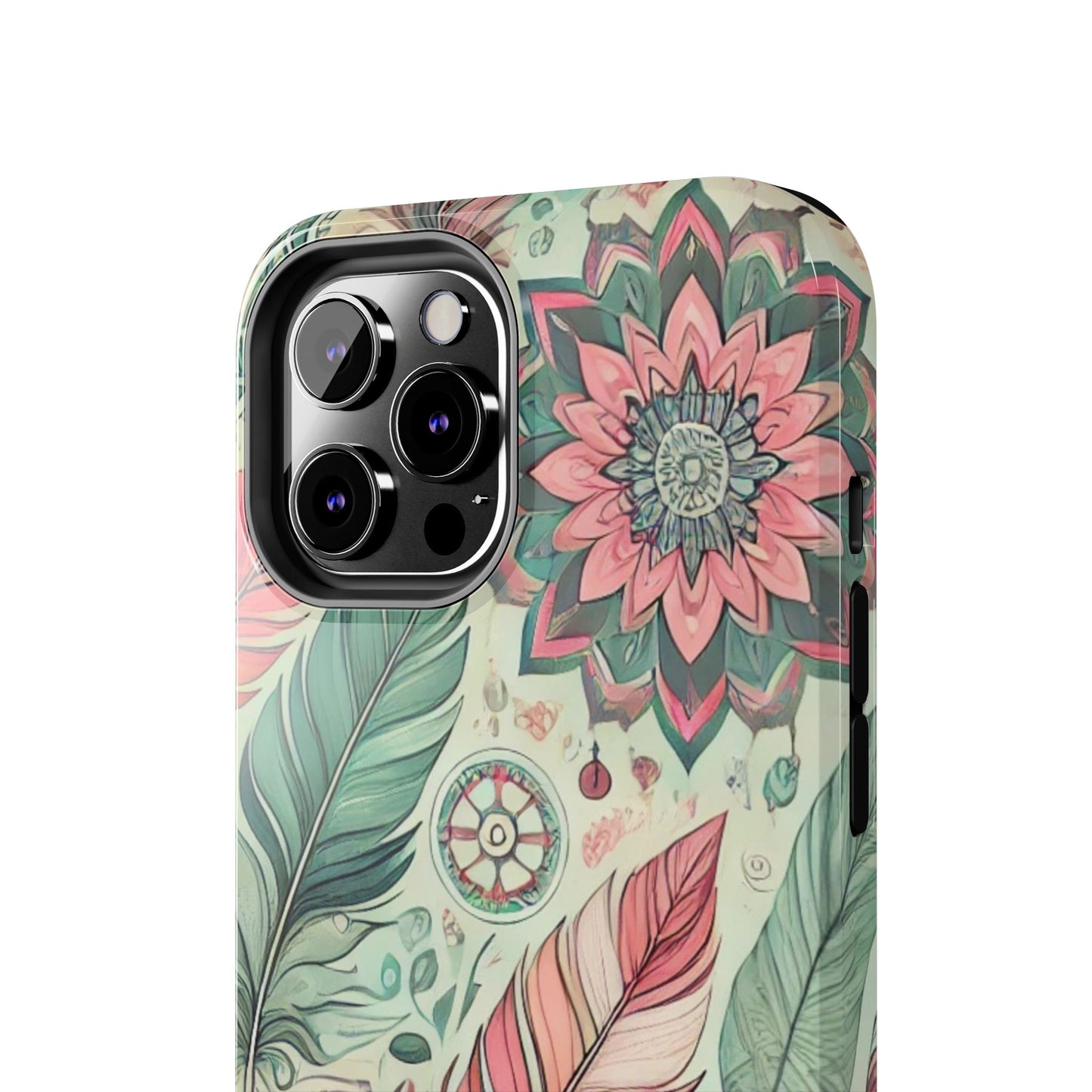 Boho Feather iPhone Case 🌿 | Mandala Pastel Design, Shockproof Protection for iPhone 16 to 12 Pro Max 📱