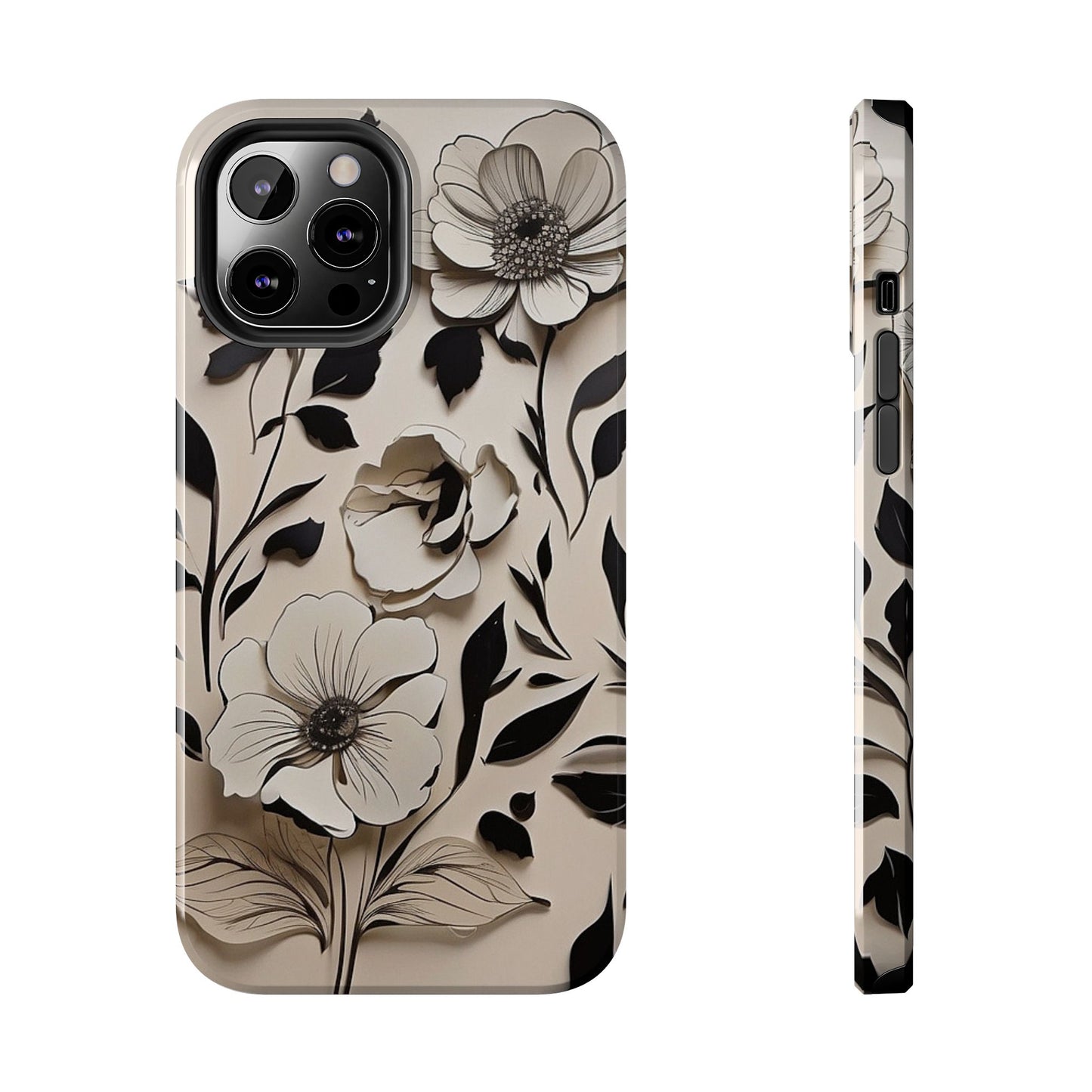 Black & White Floral iPhone Case 🖤 | Elegant Minimalist Design, Shockproof Protection for iPhone 16 to 12 Pro Max 📱