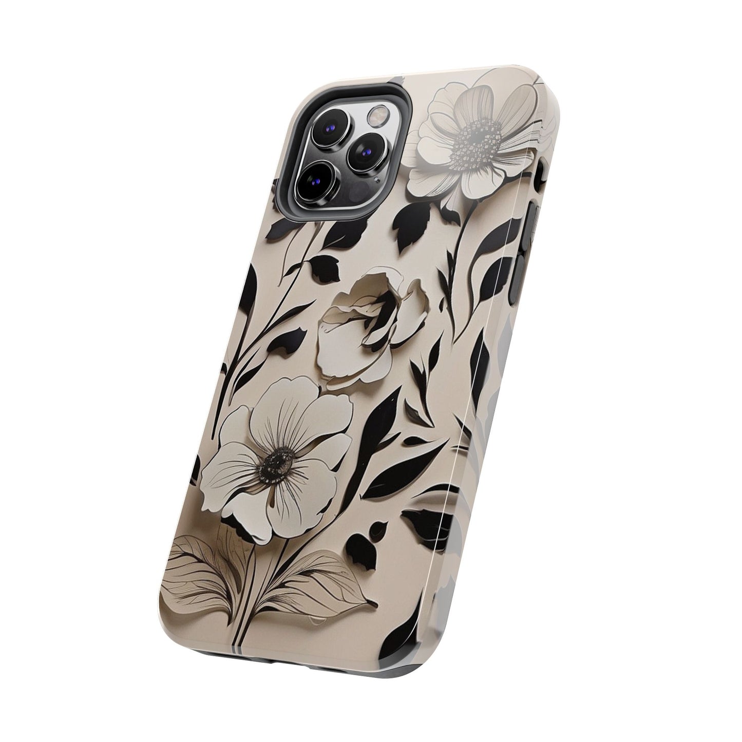 Black & White Floral iPhone Case 🖤 | Elegant Minimalist Design, Shockproof Protection for iPhone 16 to 12 Pro Max 📱