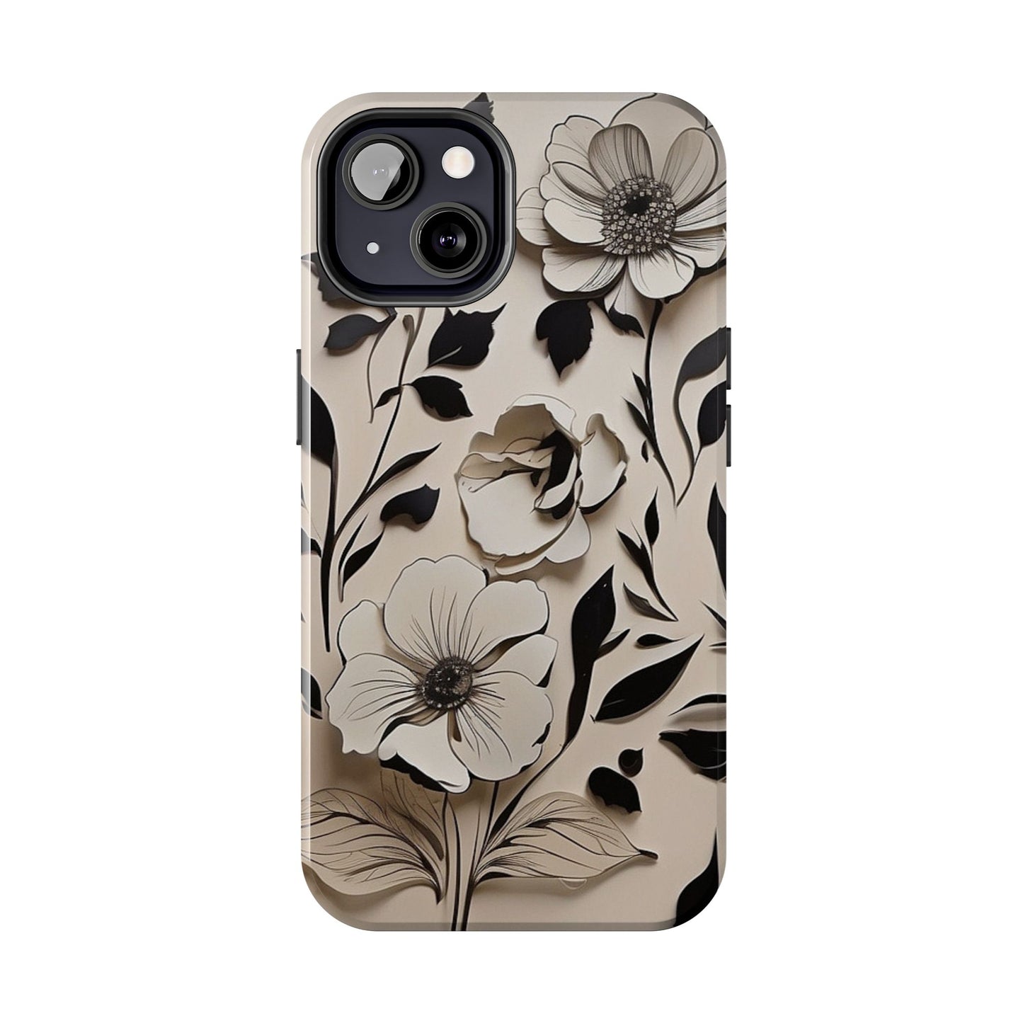 Black & White Floral iPhone Case 🖤 | Elegant Minimalist Design, Shockproof Protection for iPhone 16 to 12 Pro Max 📱