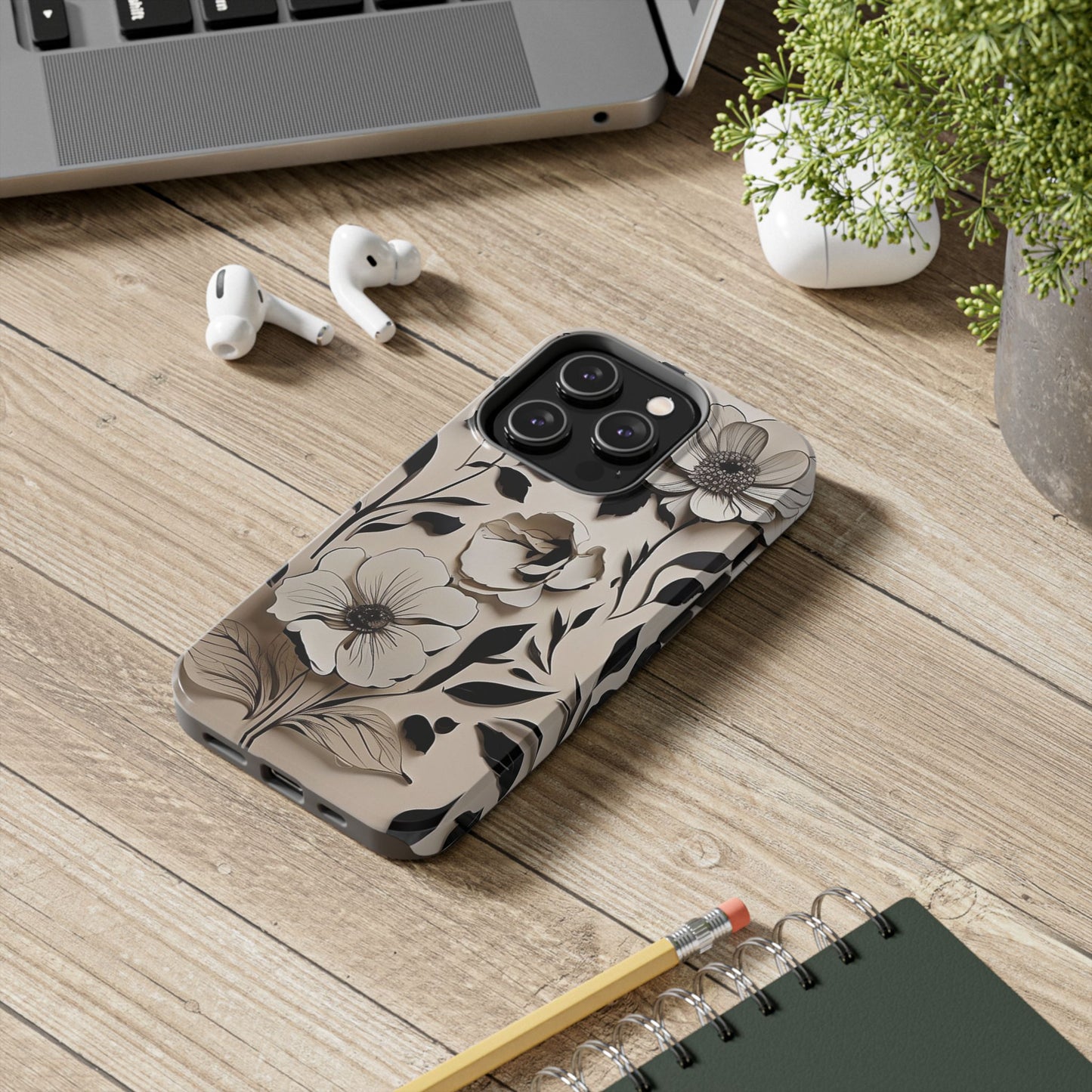 Black & White Floral iPhone Case 🖤 | Elegant Minimalist Design, Shockproof Protection for iPhone 16 to 12 Pro Max 📱