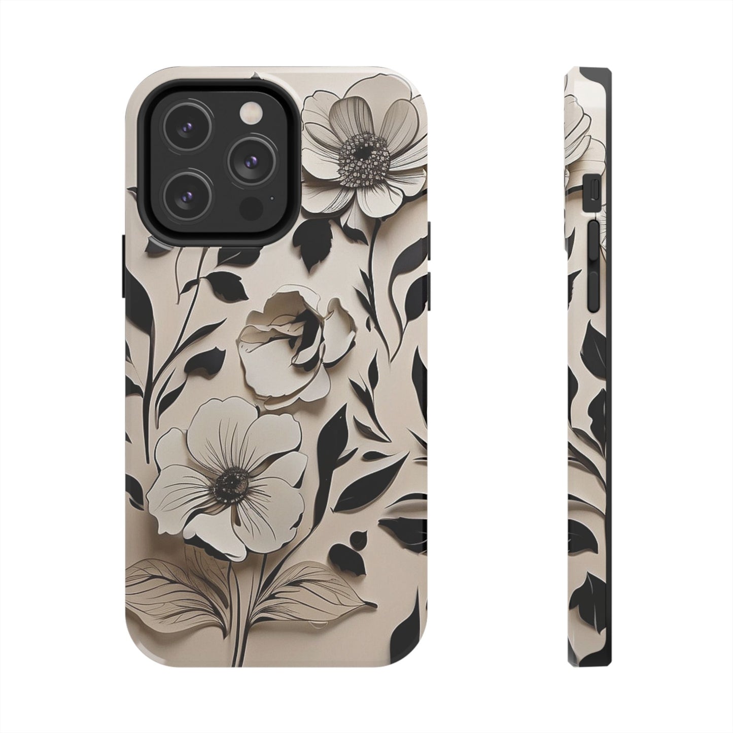 Black & White Floral iPhone Case 🖤 | Elegant Minimalist Design, Shockproof Protection for iPhone 16 to 12 Pro Max 📱