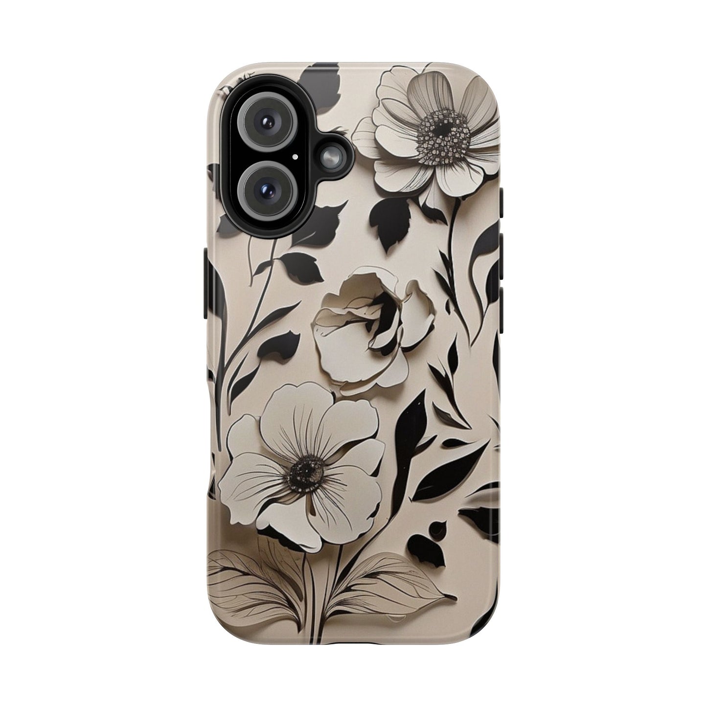 Black & White Floral iPhone Case 🖤 | Elegant Minimalist Design, Shockproof Protection for iPhone 16 to 12 Pro Max 📱