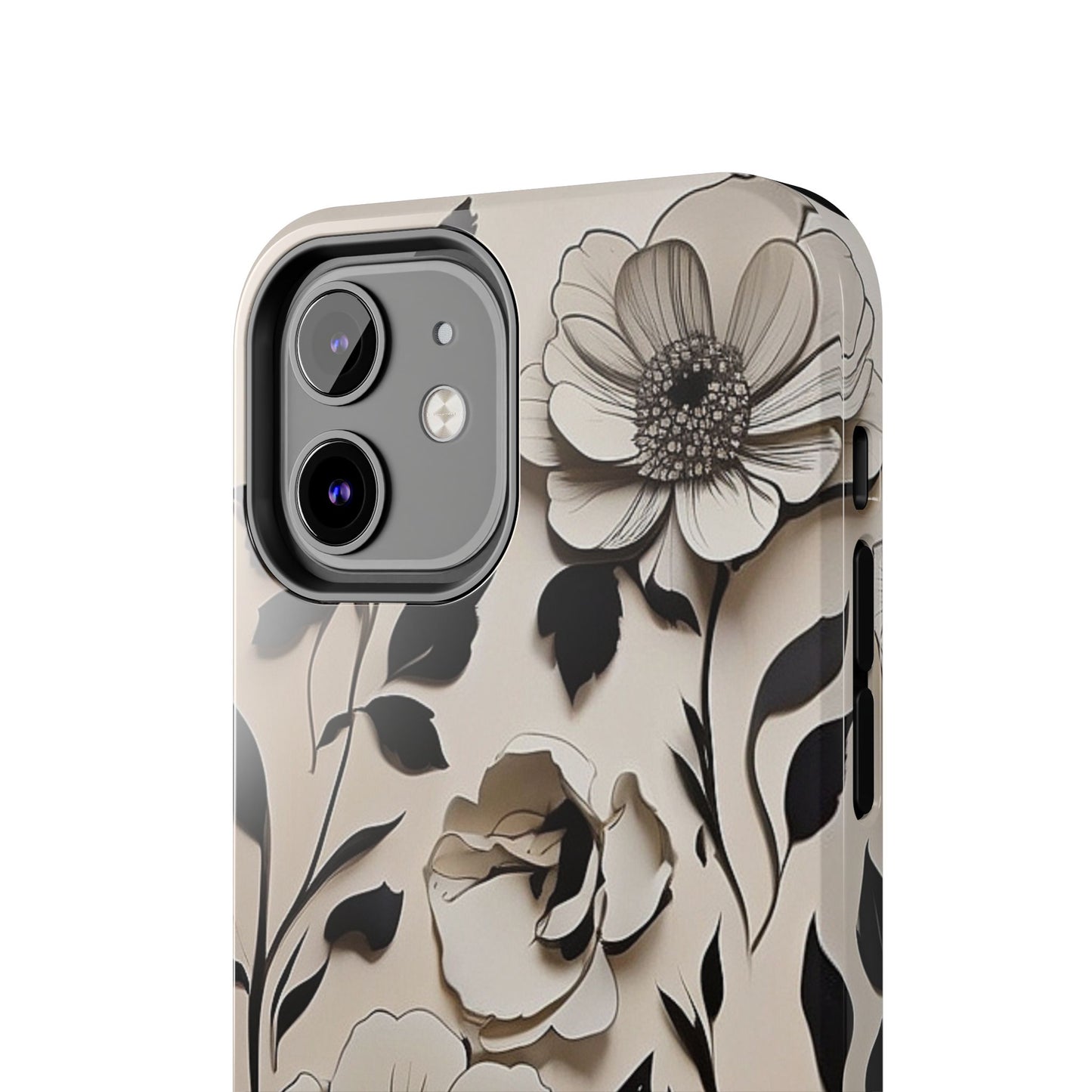 Black & White Floral iPhone Case 🖤 | Elegant Minimalist Design, Shockproof Protection for iPhone 16 to 12 Pro Max 📱