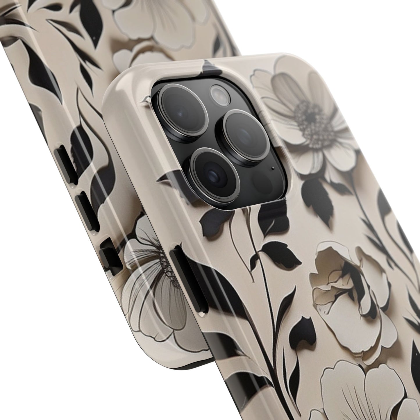 Black & White Floral iPhone Case 🖤 | Elegant Minimalist Design, Shockproof Protection for iPhone 16 to 12 Pro Max 📱