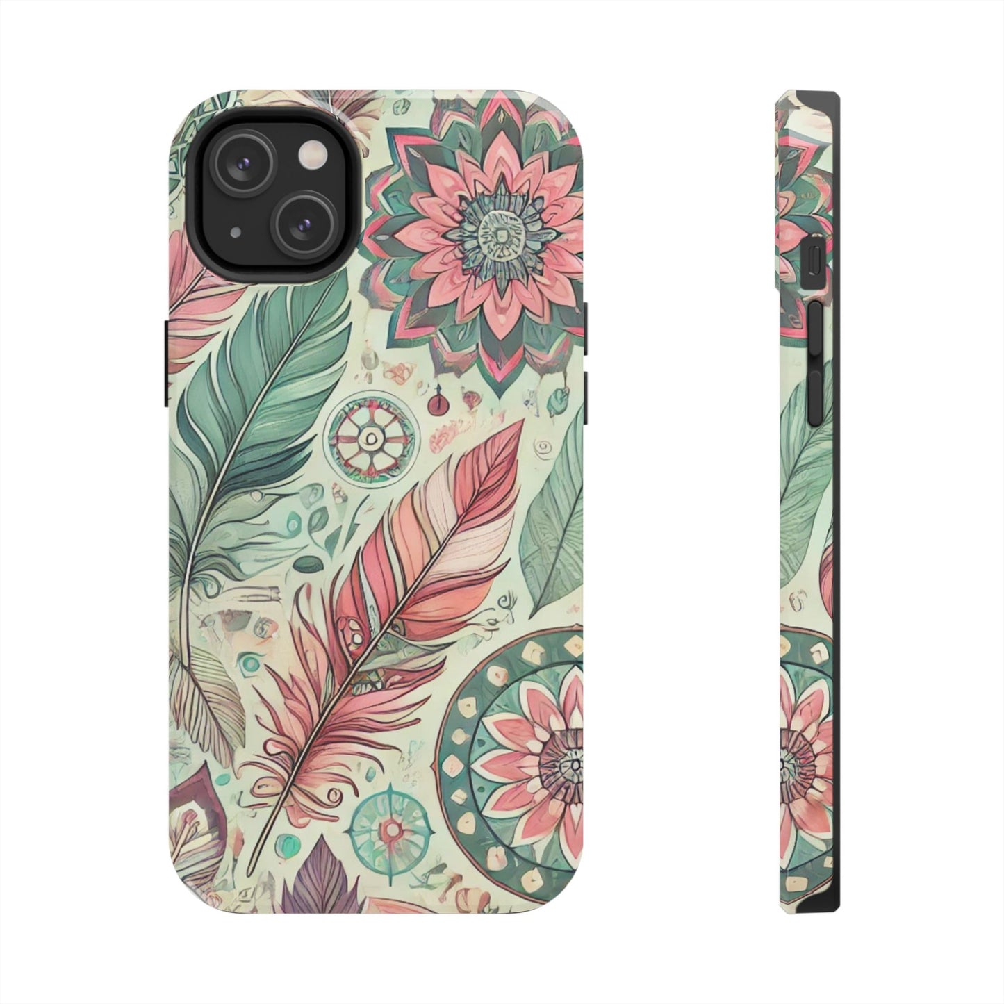 Boho Feather iPhone Case 🌿 | Mandala Pastel Design, Shockproof Protection for iPhone 16 to 12 Pro Max 📱