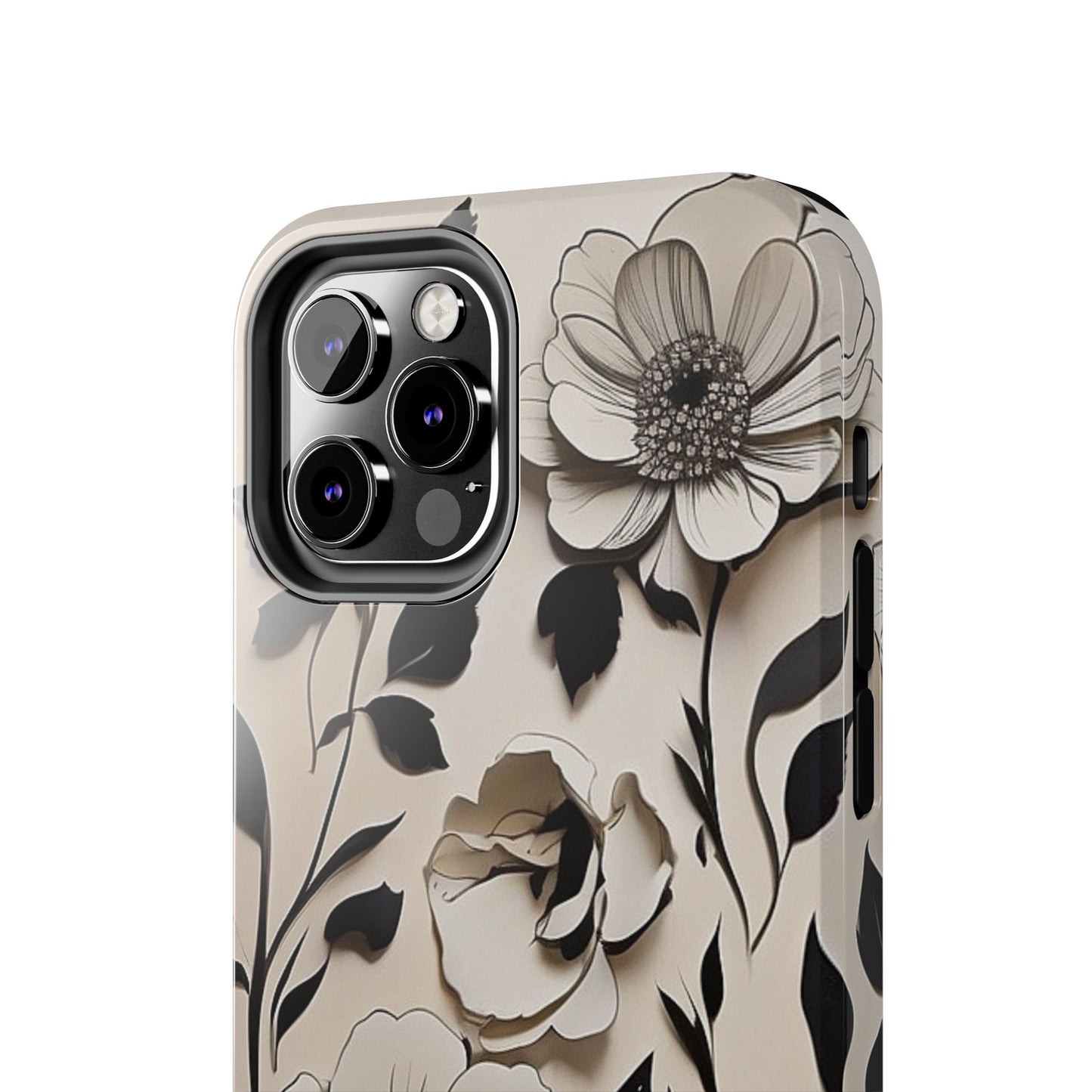 Black & White Floral iPhone Case 🖤 | Elegant Minimalist Design, Shockproof Protection for iPhone 16 to 12 Pro Max 📱