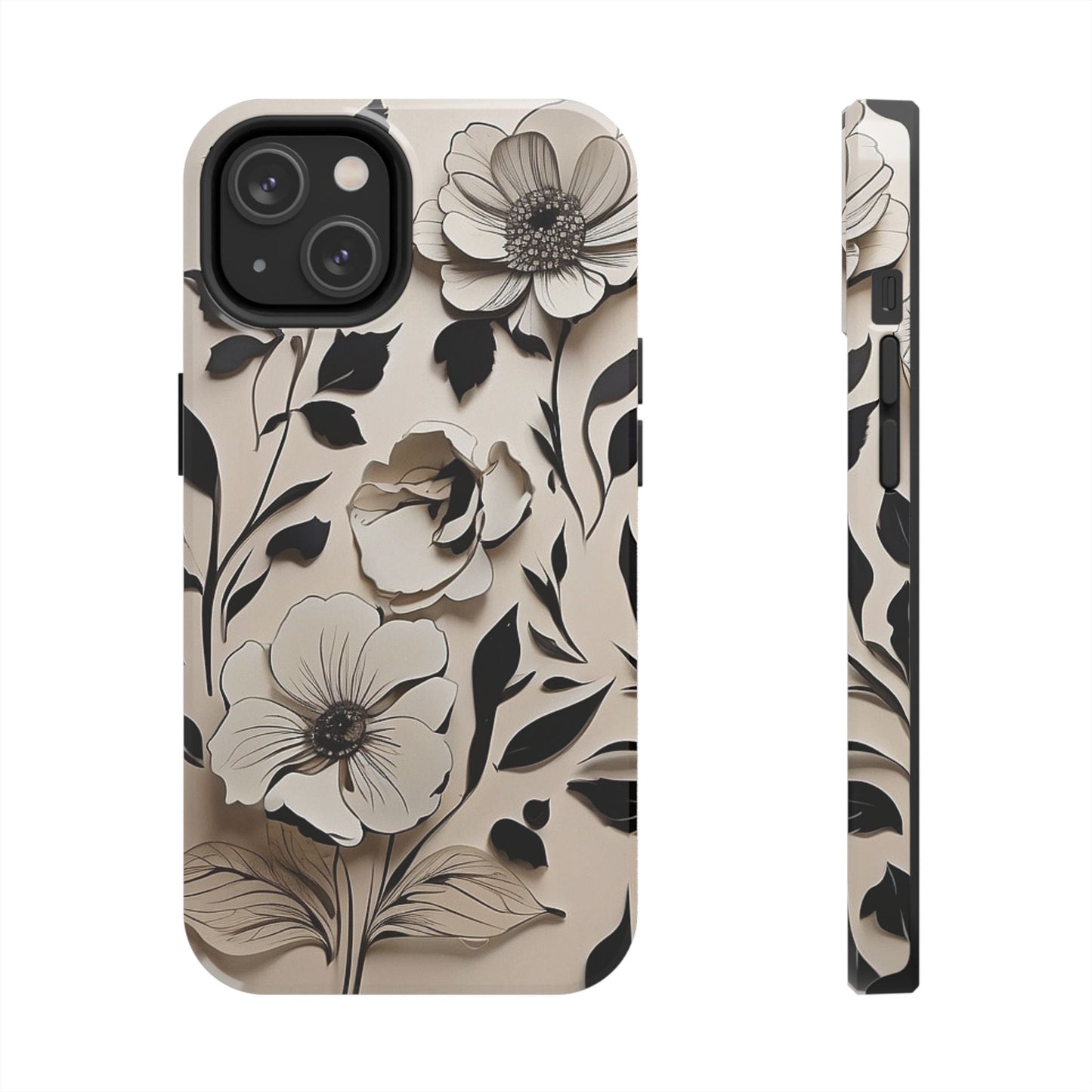 Black & White Floral iPhone Case 🖤 | Elegant Minimalist Design, Shockproof Protection for iPhone 16 to 12 Pro Max 📱