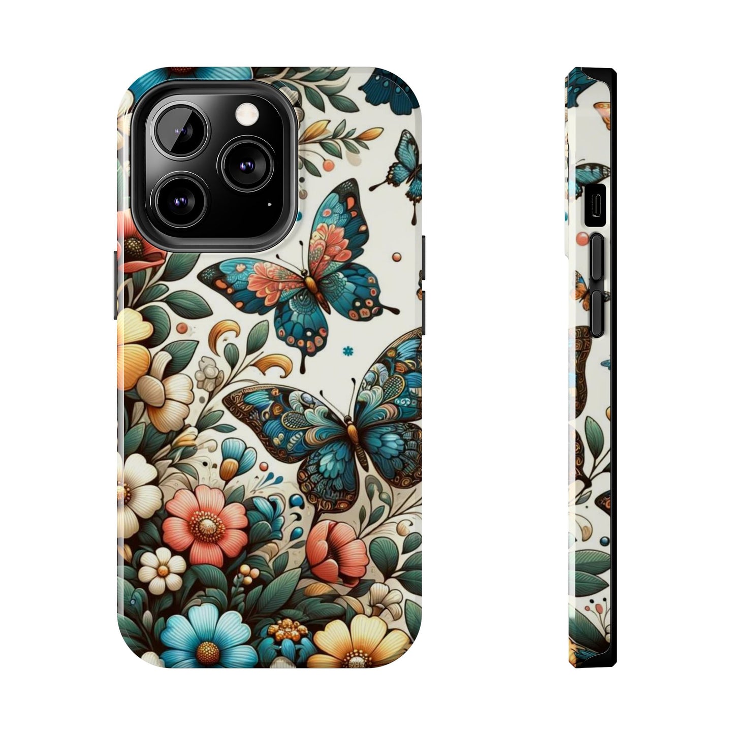 Butterfly & Floral iPhone Case 🦋 | Elegant Nature Design, Shockproof Protection for iPhone 16 to 12 Pro Max 📱