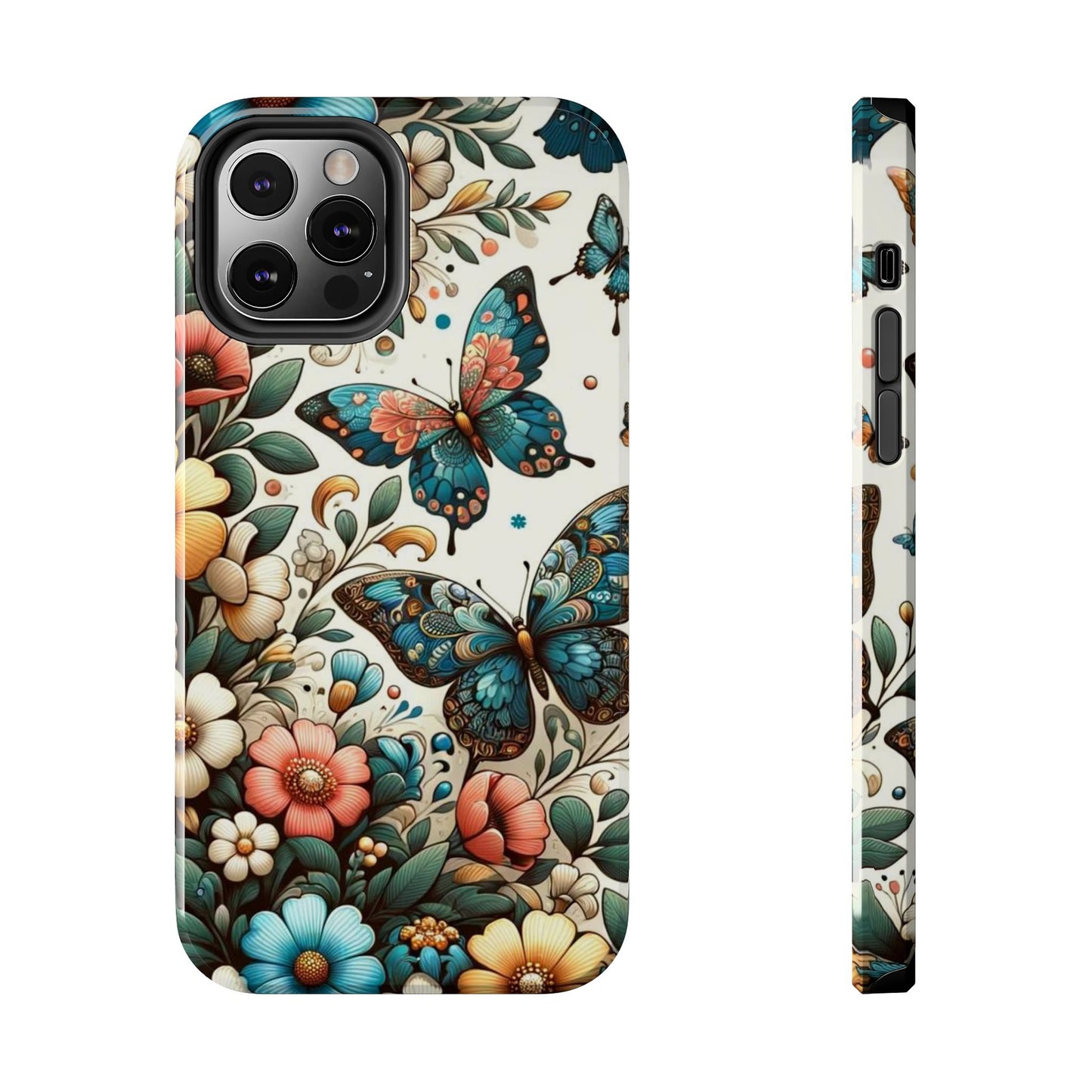 Butterfly & Floral iPhone Case 🦋 | Elegant Nature Design, Shockproof Protection for iPhone 16 to 12 Pro Max 📱