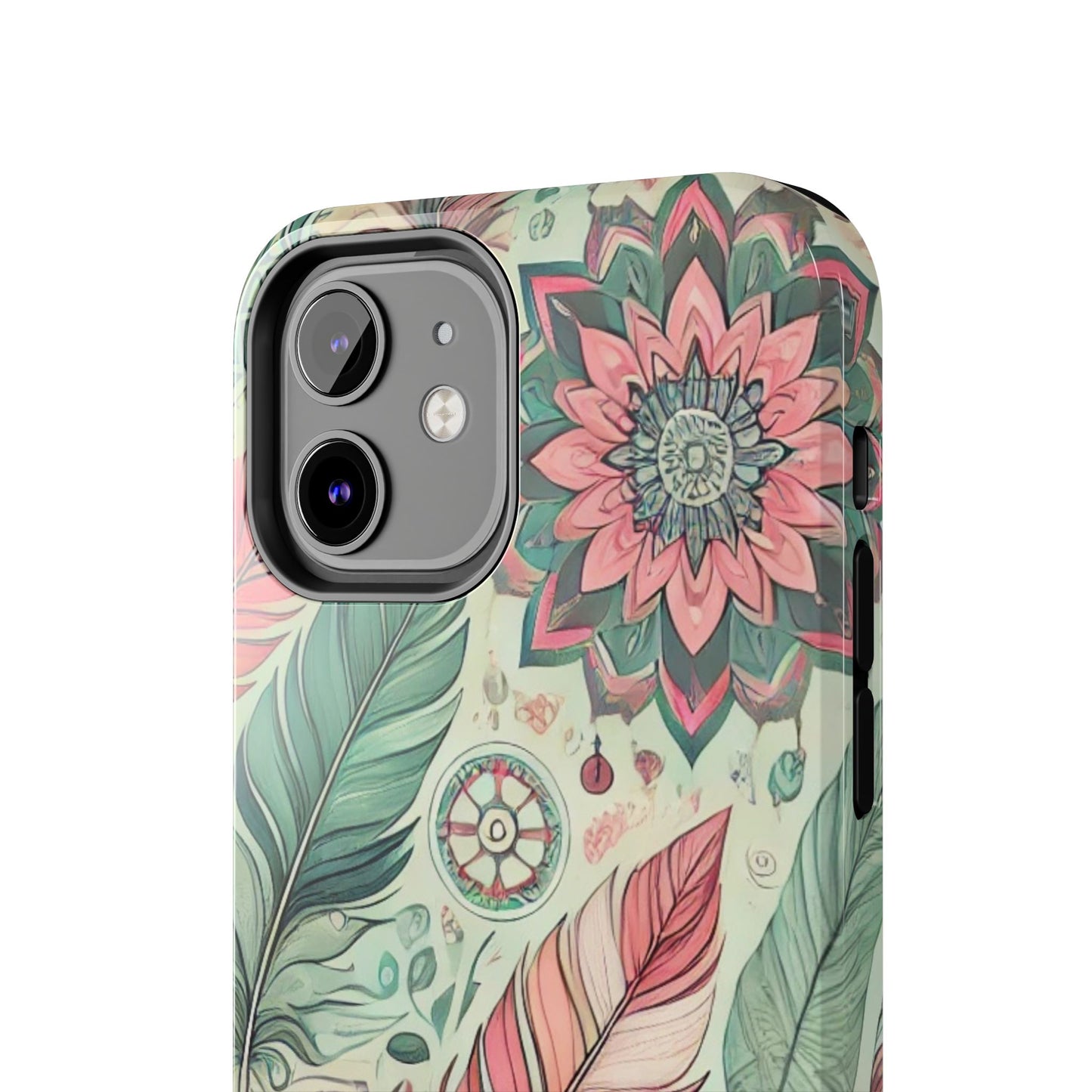 Boho Feather iPhone Case 🌿 | Mandala Pastel Design, Shockproof Protection for iPhone 16 to 12 Pro Max 📱