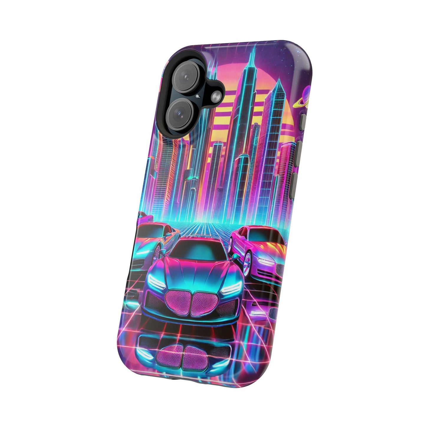 📱 Retro Futuristic Car & City Phone Case – MagSafe® Compatible 🚗🌆