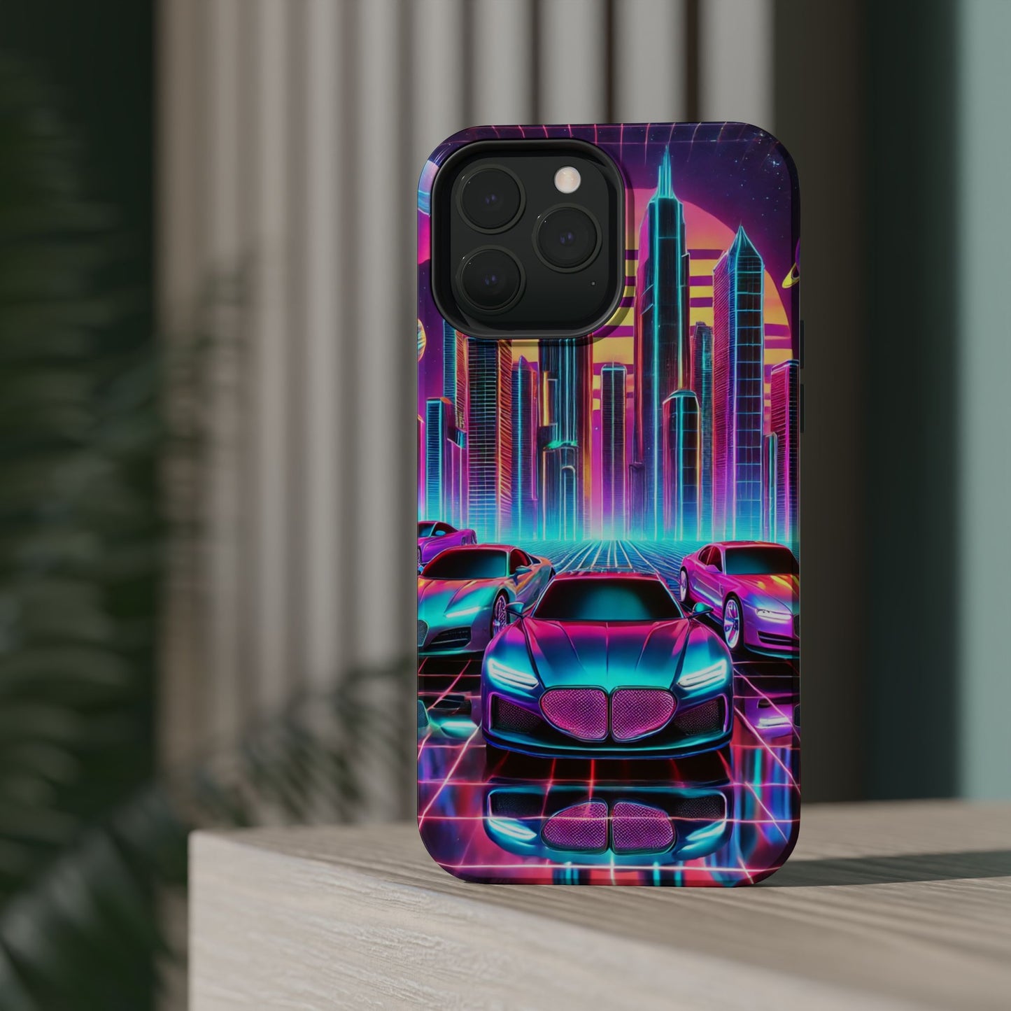 📱 Retro Futuristic Car & City Phone Case – MagSafe® Compatible 🚗🌆