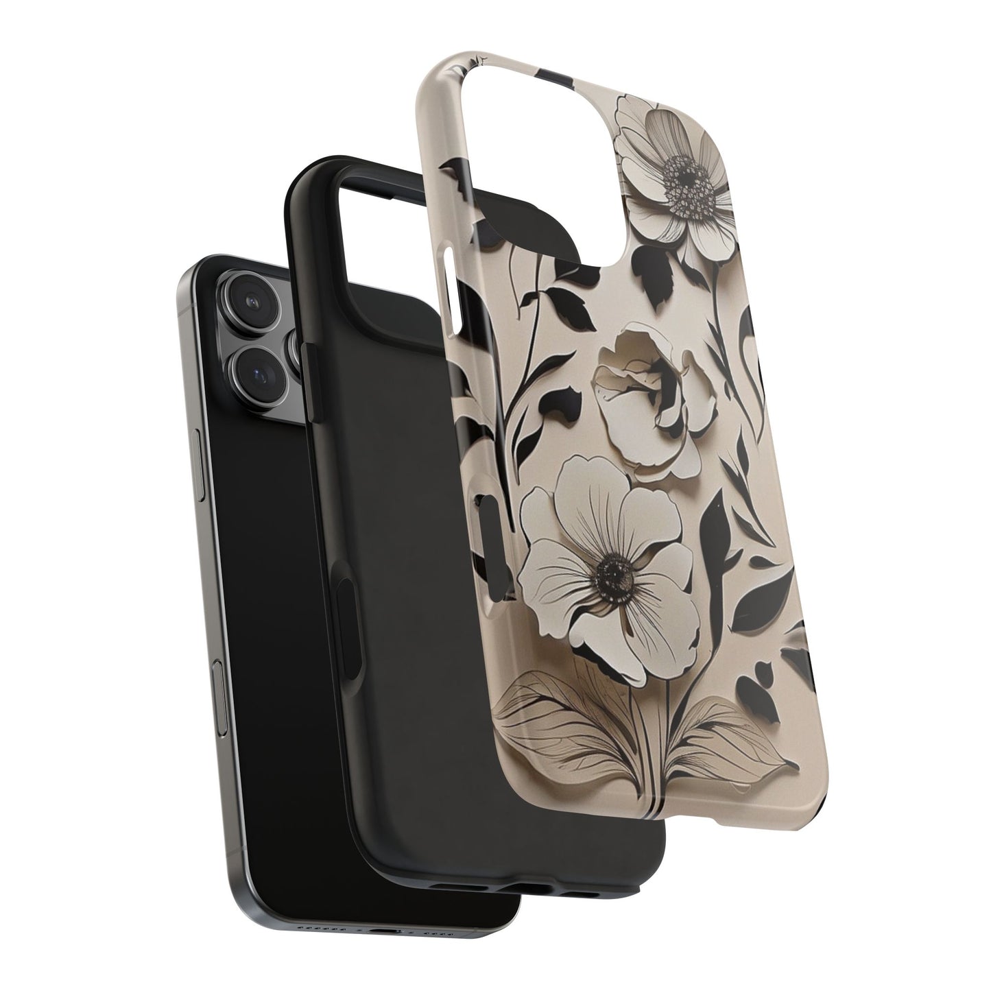 Black & White Floral iPhone Case 🖤 | Elegant Minimalist Design, Shockproof Protection for iPhone 16 to 12 Pro Max 📱