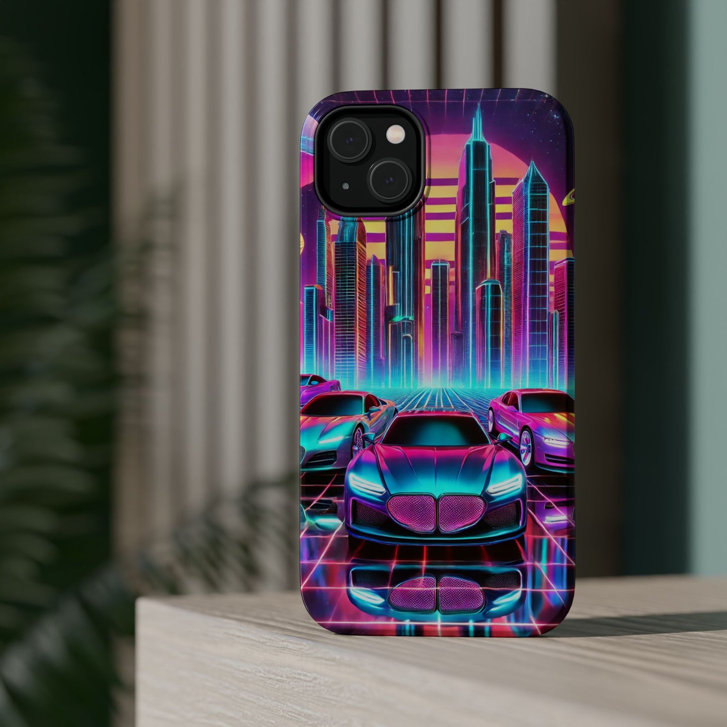 📱 Retro Futuristic Car & City Phone Case – MagSafe® Compatible 🚗🌆