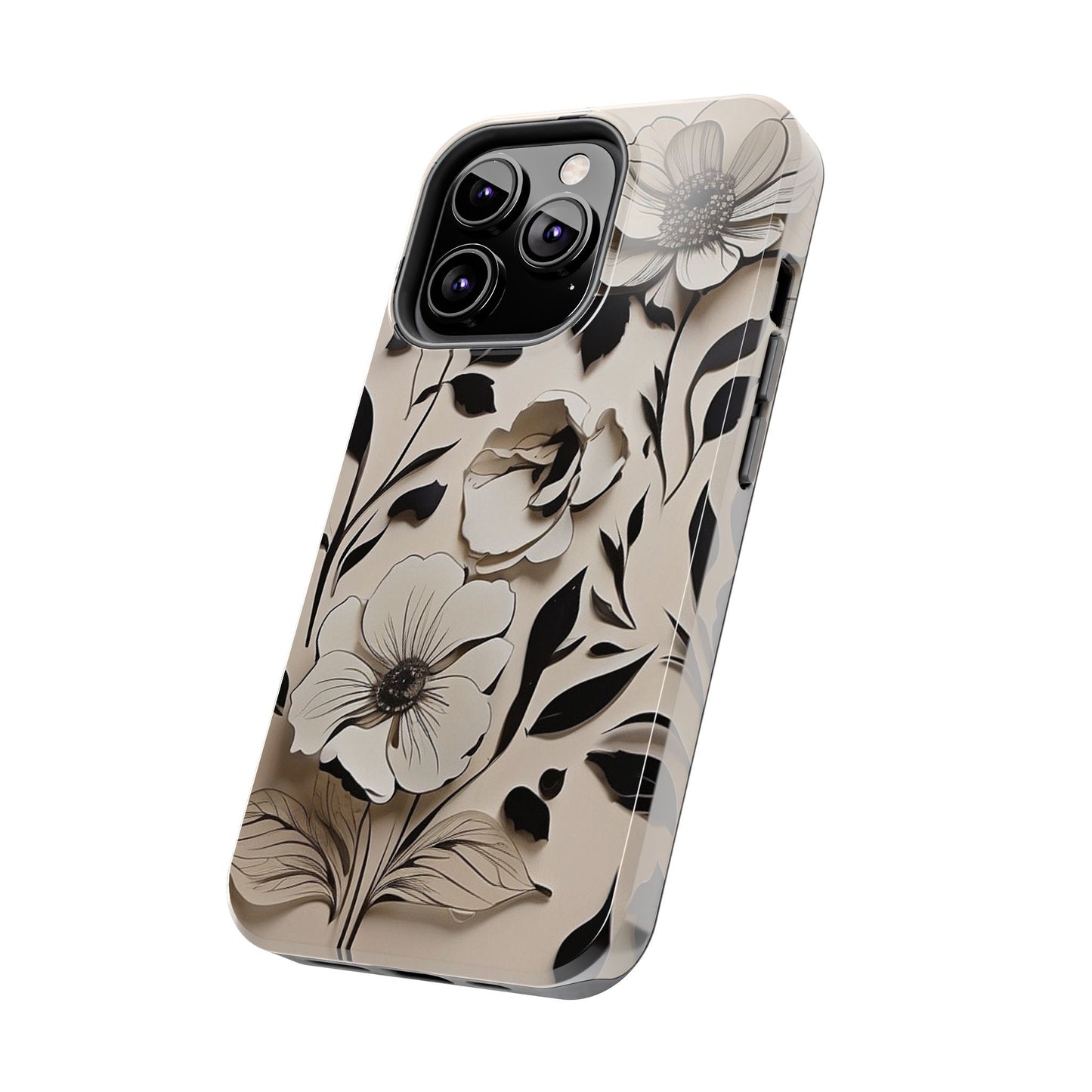 Black & White Floral iPhone Case 🖤 | Elegant Minimalist Design, Shockproof Protection for iPhone 16 to 12 Pro Max 📱