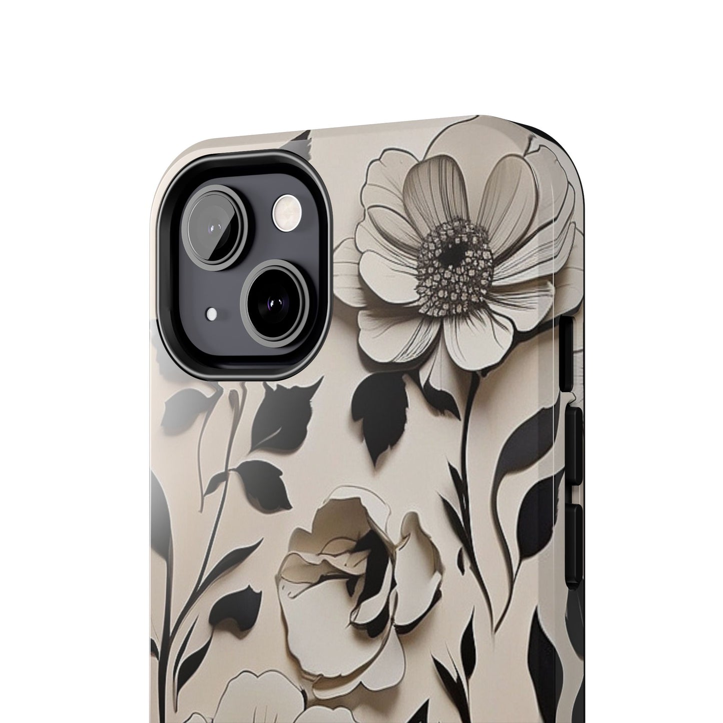 Black & White Floral iPhone Case 🖤 | Elegant Minimalist Design, Shockproof Protection for iPhone 16 to 12 Pro Max 📱